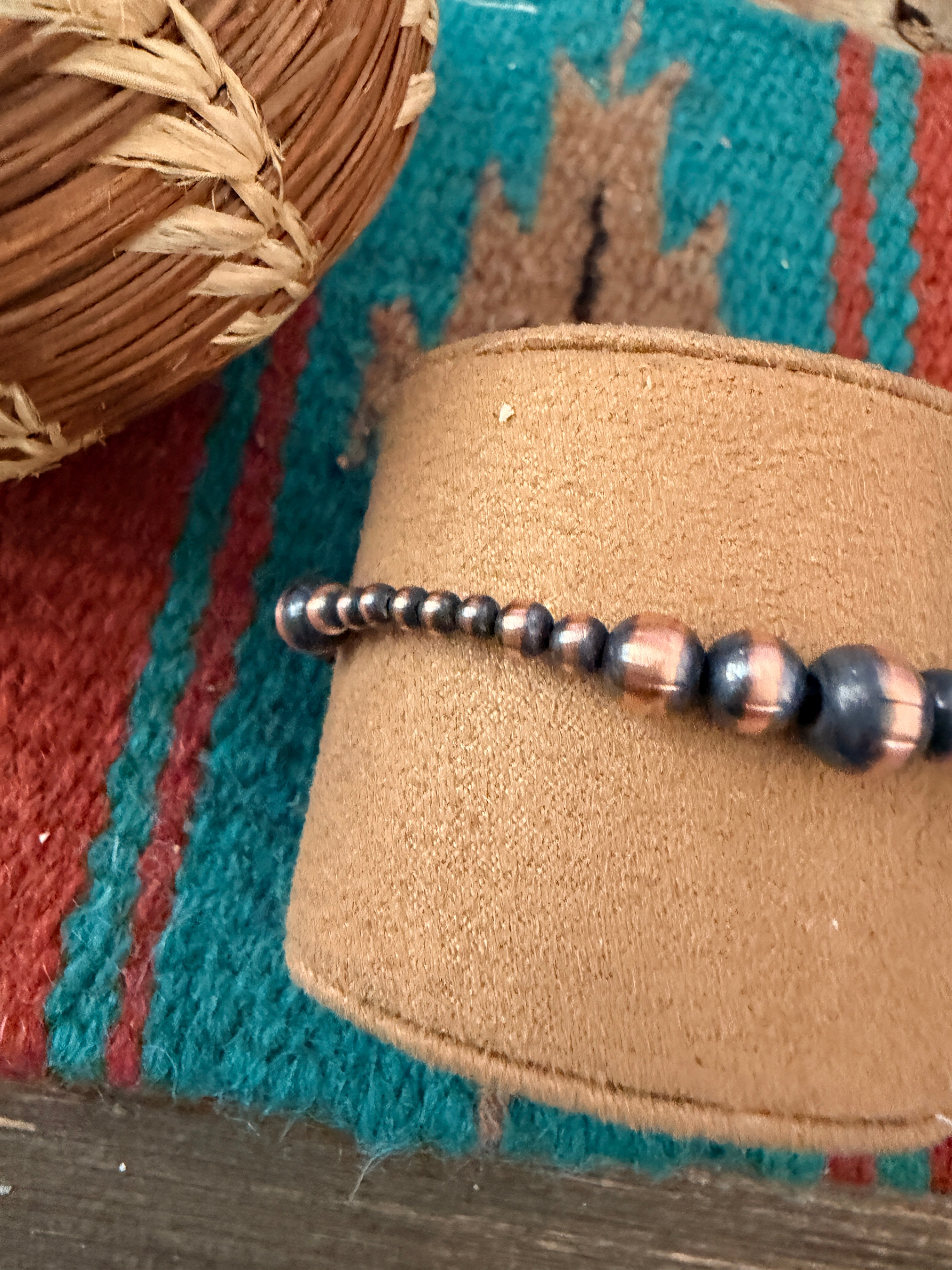 Handcrafted Copper Beaded Bracelet 7.5”