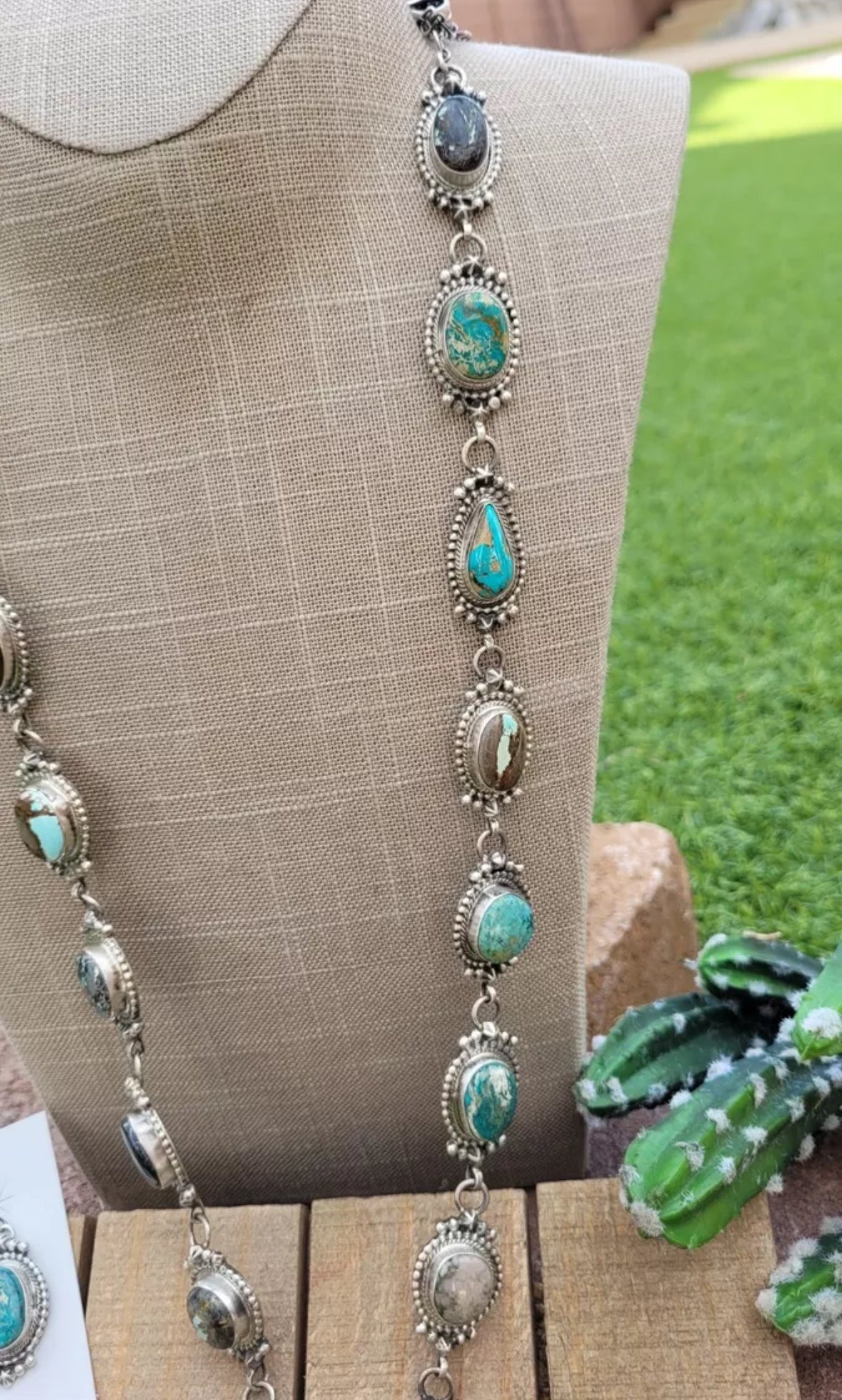 Navajo Sterling Silver & Multi Turquoise Lariat Necklace Set by Kee Johnson