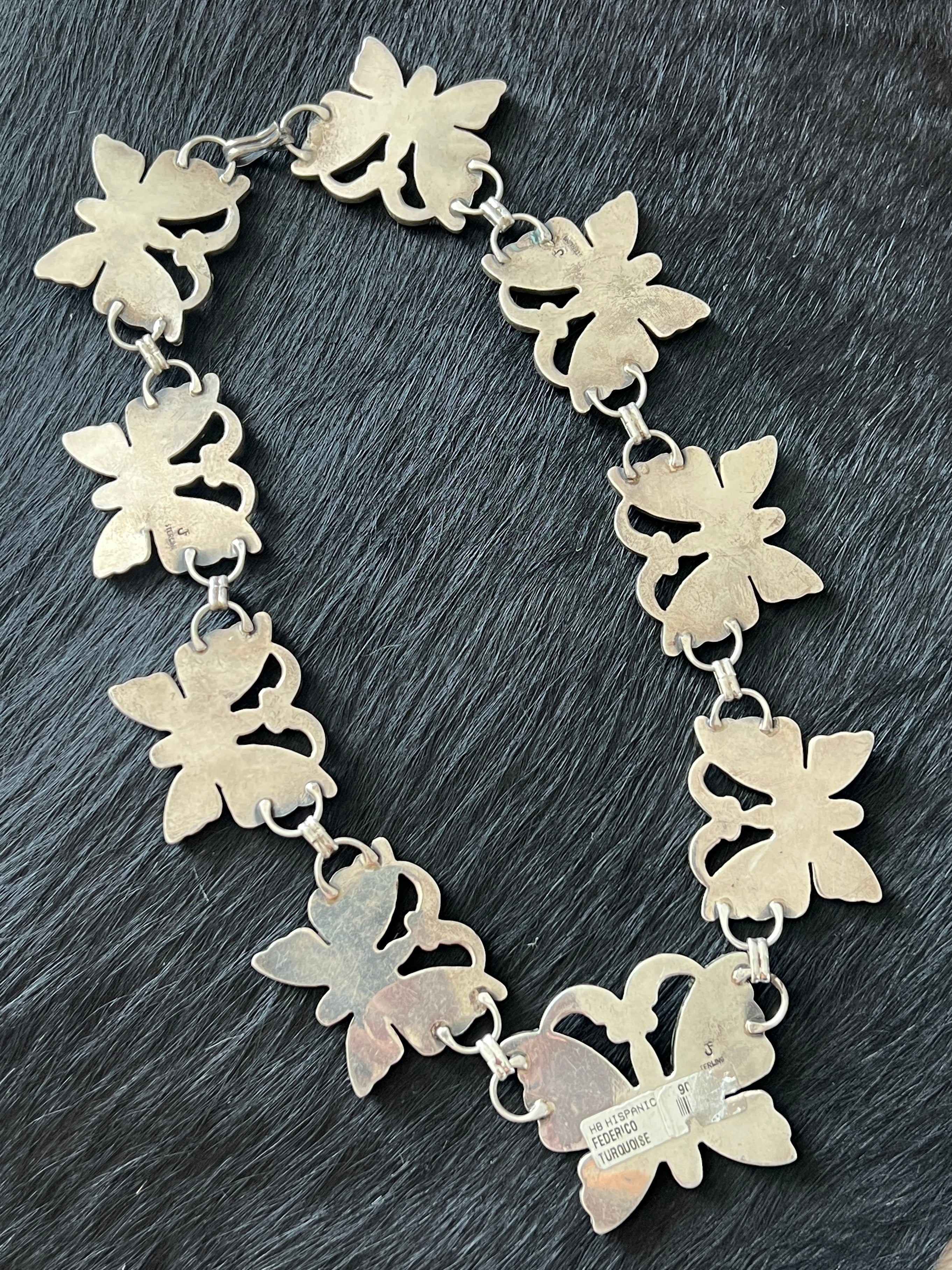 Vintage Sterling Silver and Turquoise Butterfly Necklace by Federico Jimenez