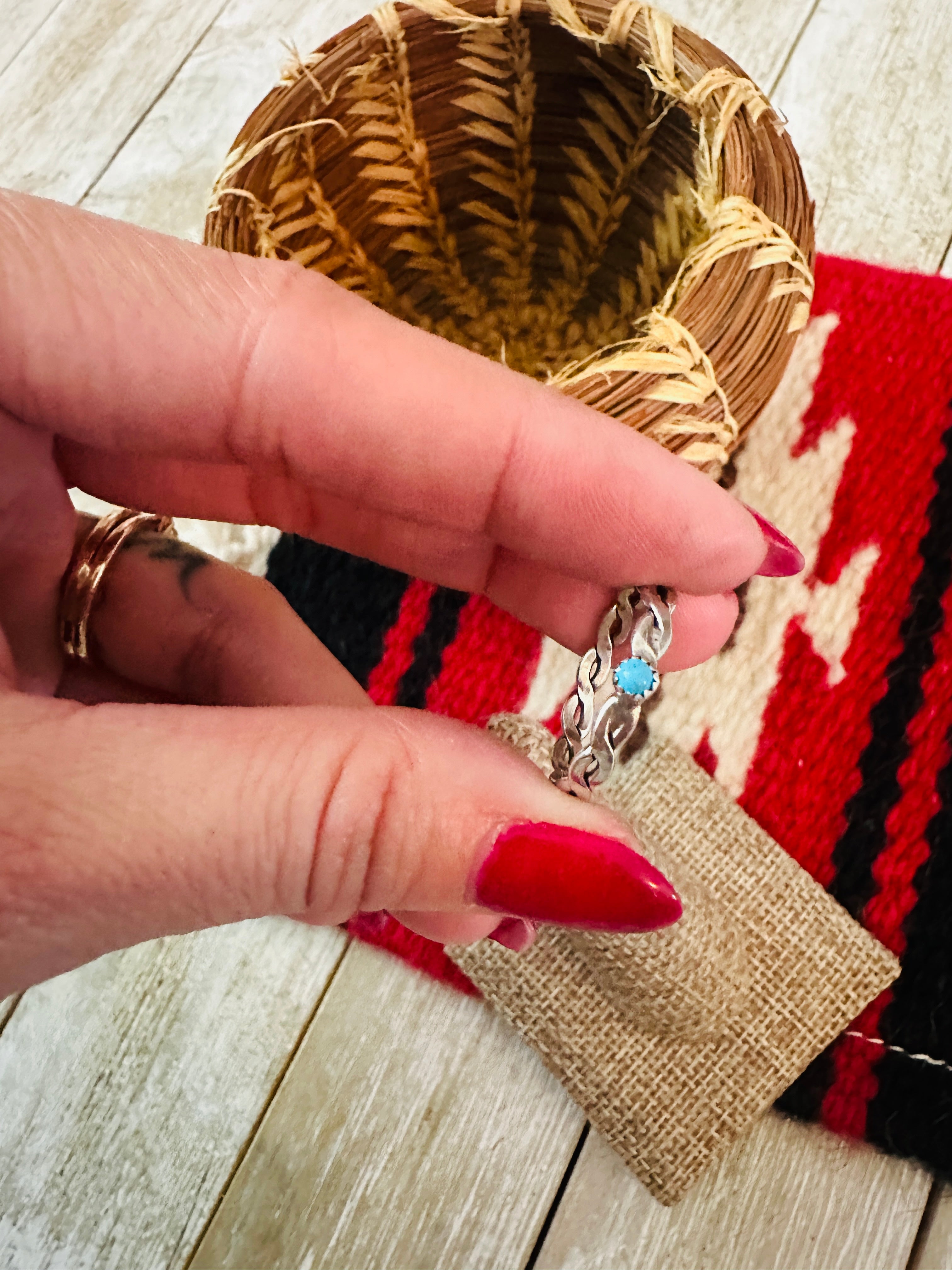 Handcrafted Turquoise & Sterling Silver Twisted Band Ring