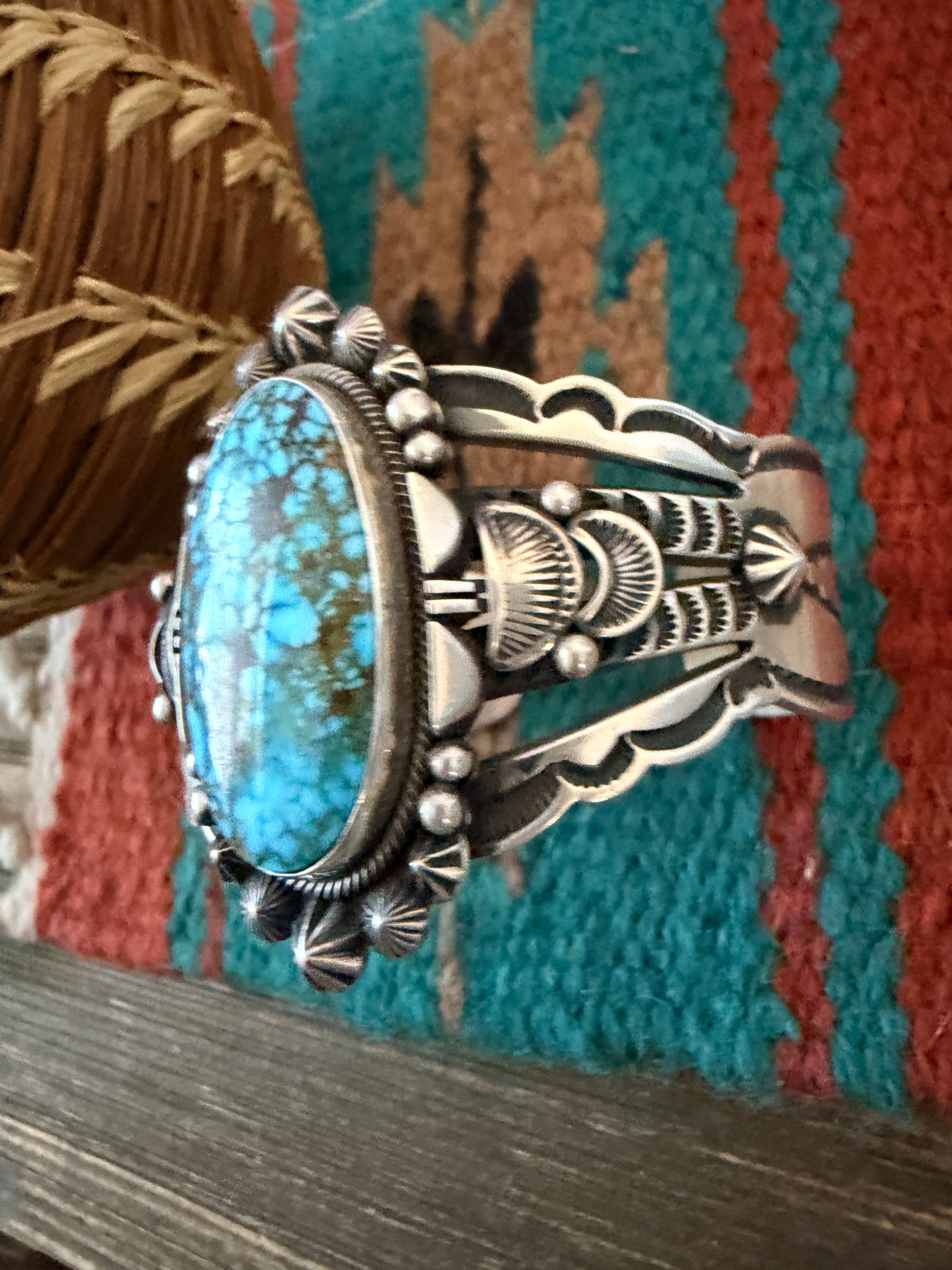 Handcrafted Kingman Web Turquoise & Sterling Silver Cuff Bracelet By Aaron Toadlena