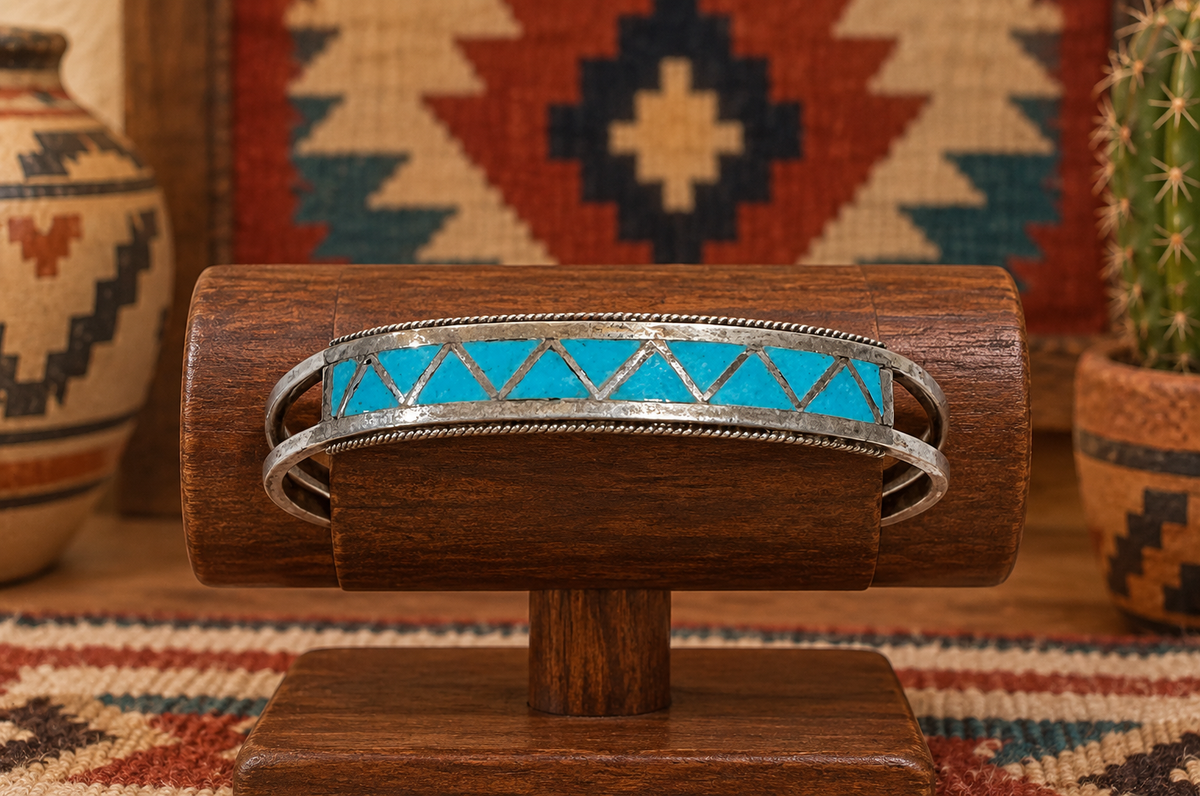 Handcrafted Turquoise & Sterling Silver Inlay Cuff Bracelet