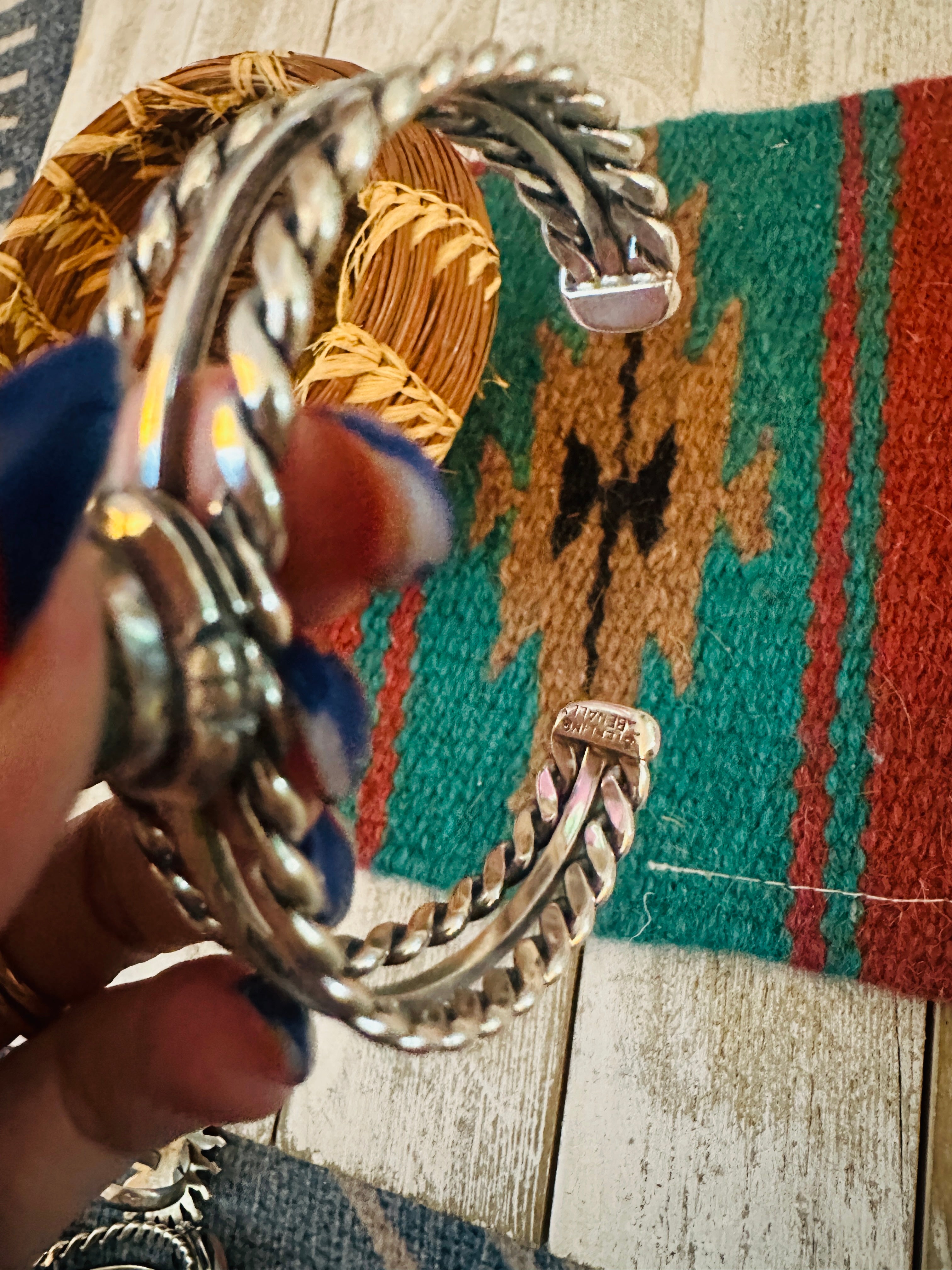 Handcrafted Twisted Sterling Silver & Turquoise Cuff Bracelet