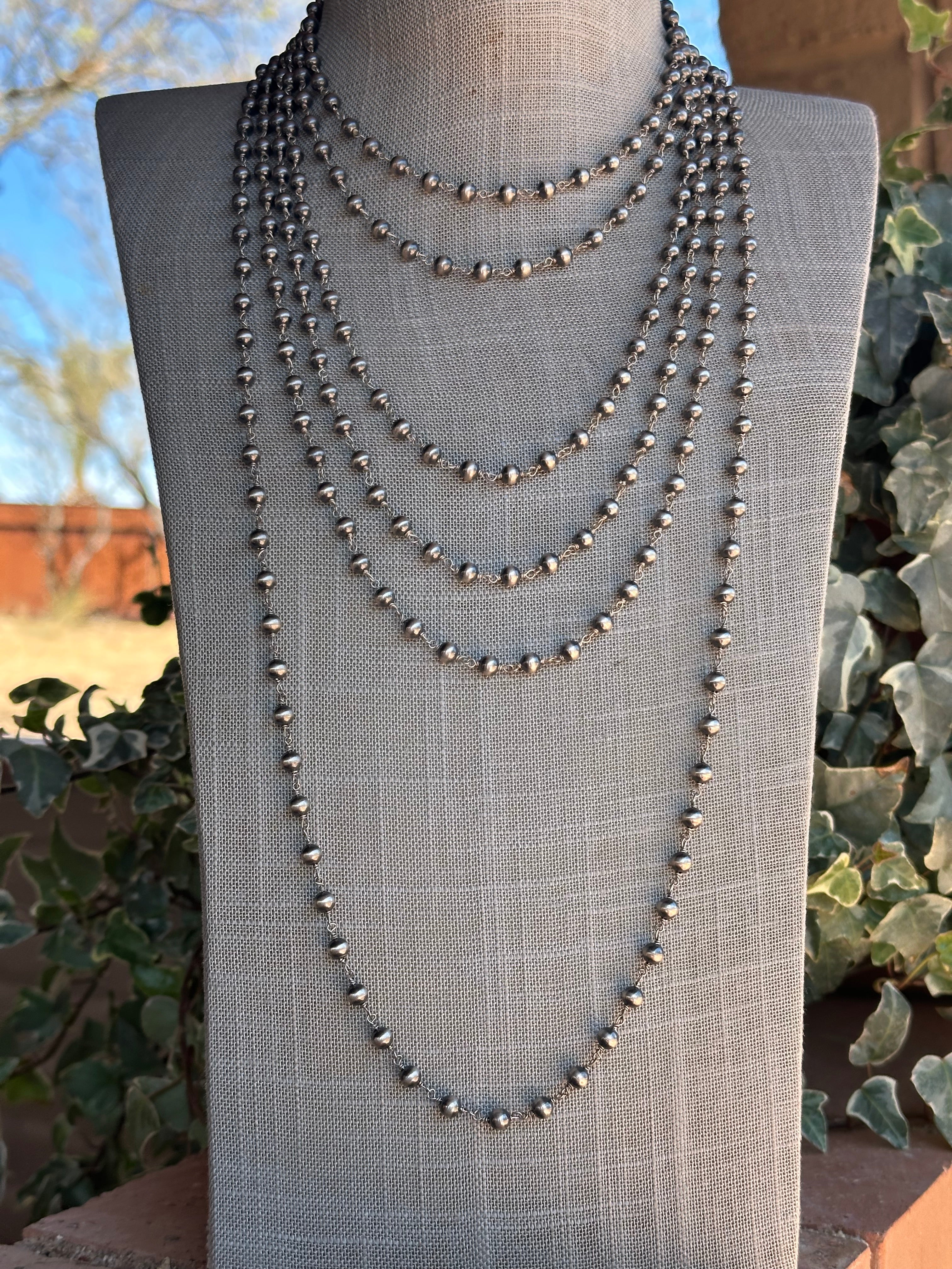 Handcrafted Sterling Silver 6mm Rosary Beaded Necklaces 144"