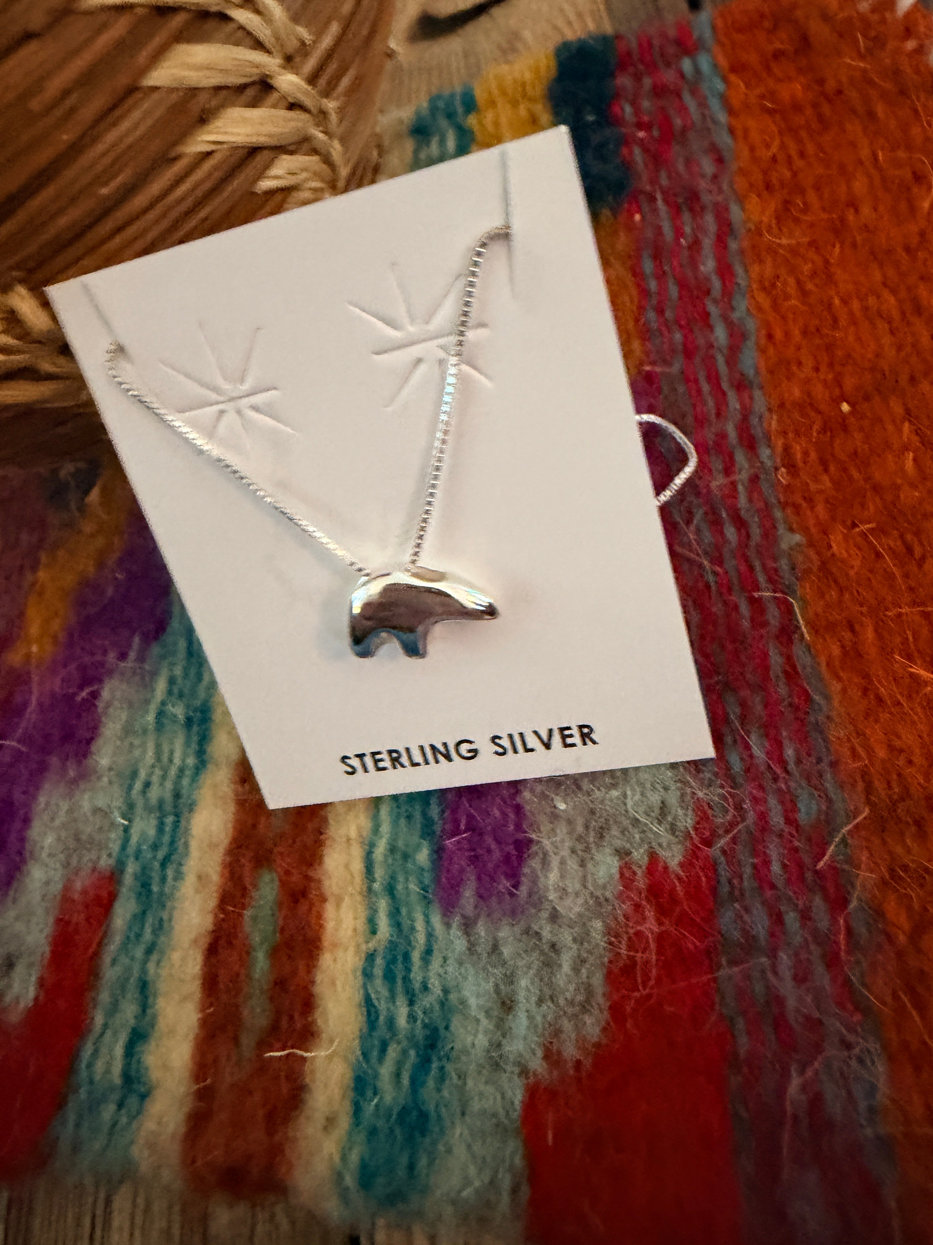 Handcrafted 18” Sterling Silver Fetish Bear Necklace