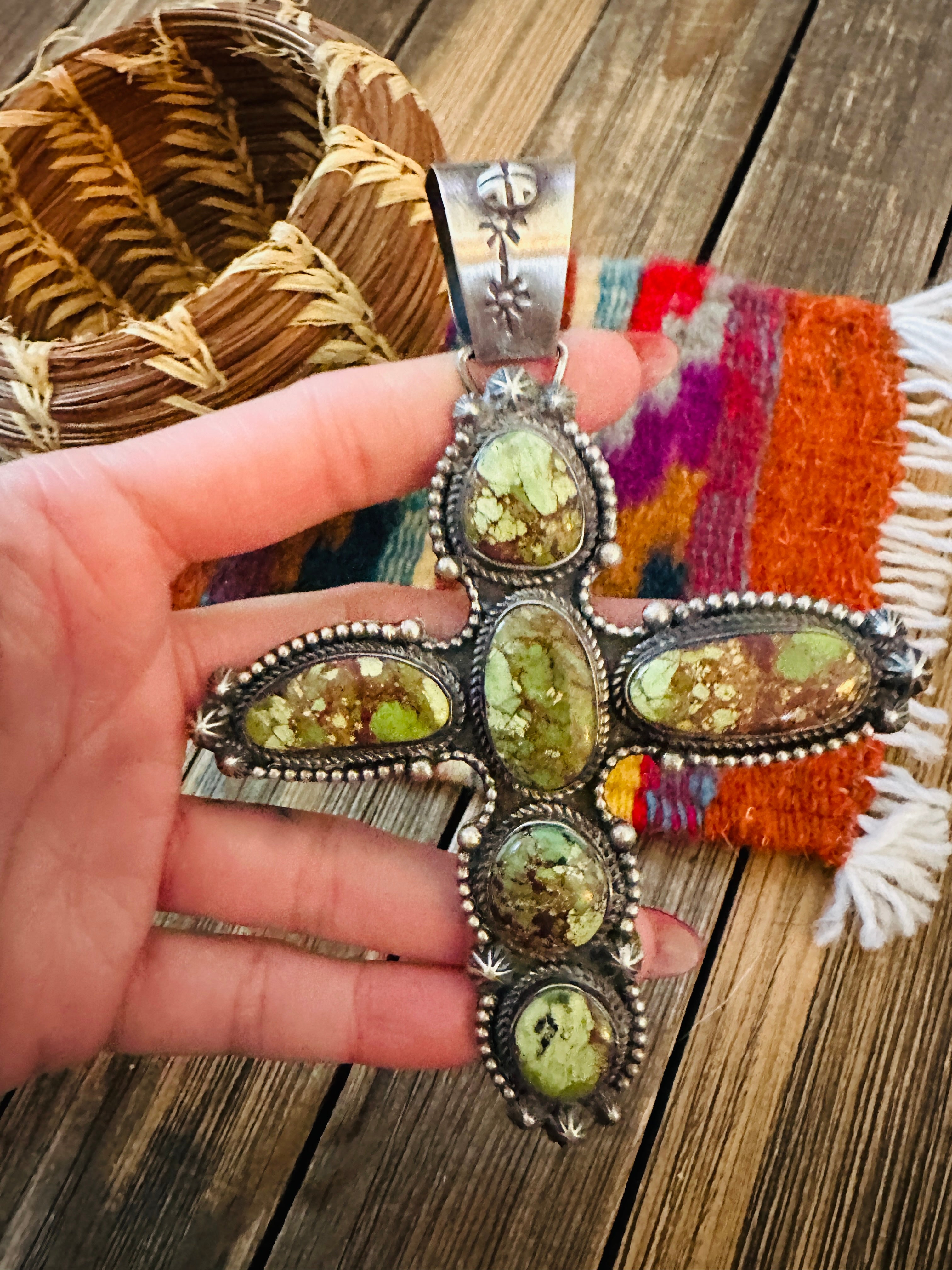 Handcrafted Sterling Silver & Egyptian Turquoise Cross Pendant by Rosella Paxson