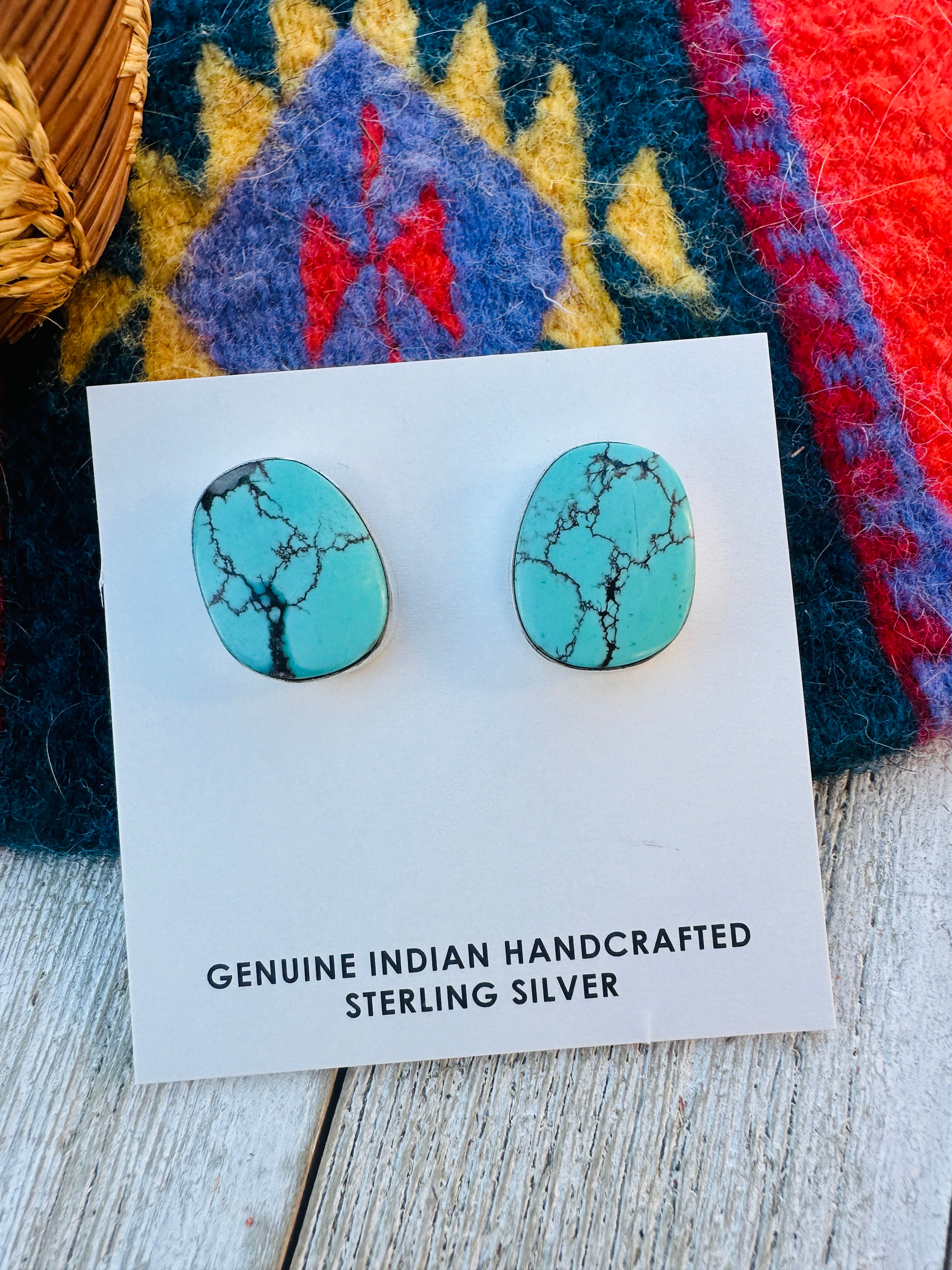 Handcrafted Kingman Web Turquoise & Sterling Silver Post Earrings