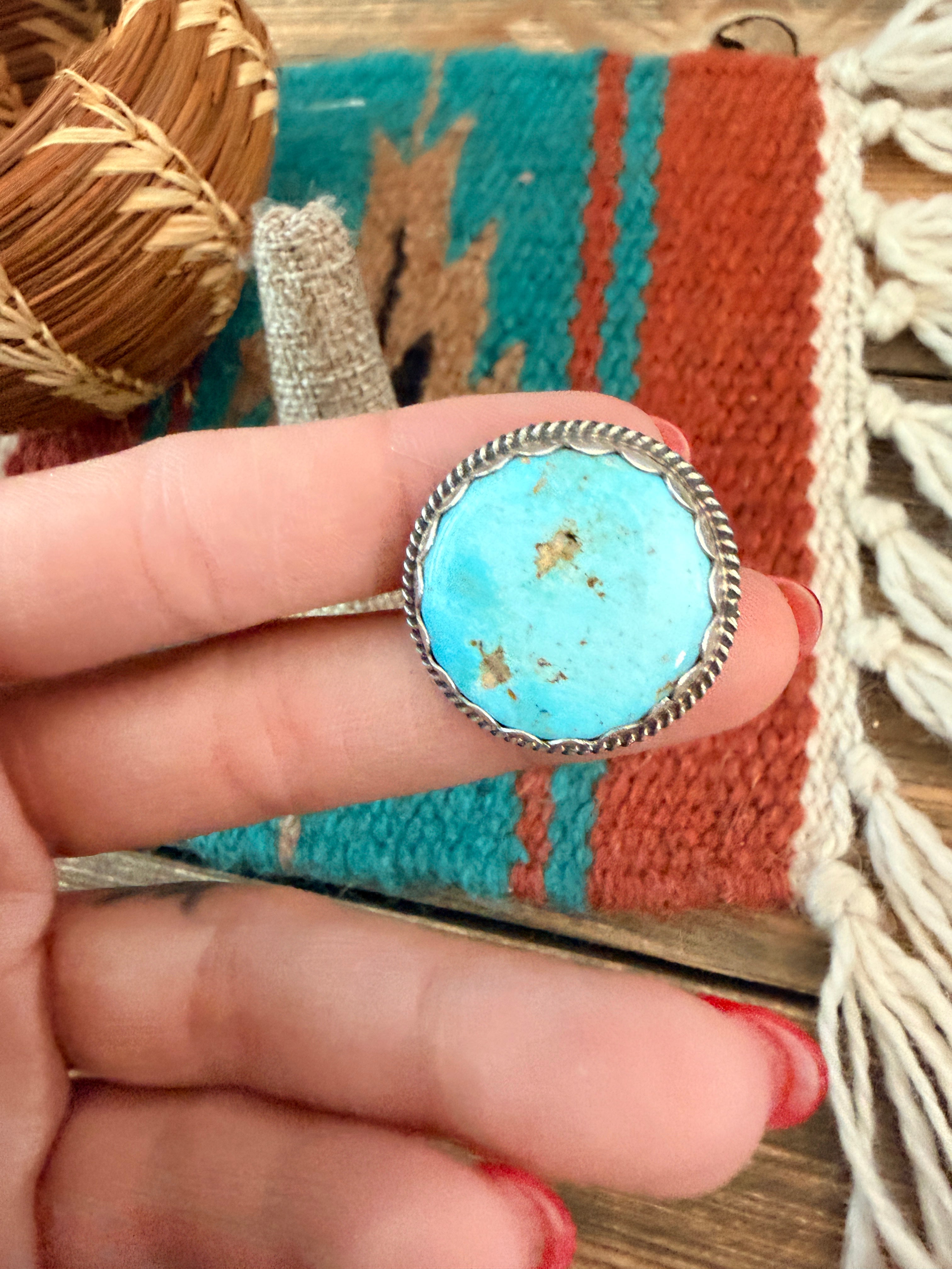 Handmade Sterling Silver & Blue Ridge Turquoise Adjustable Ring
