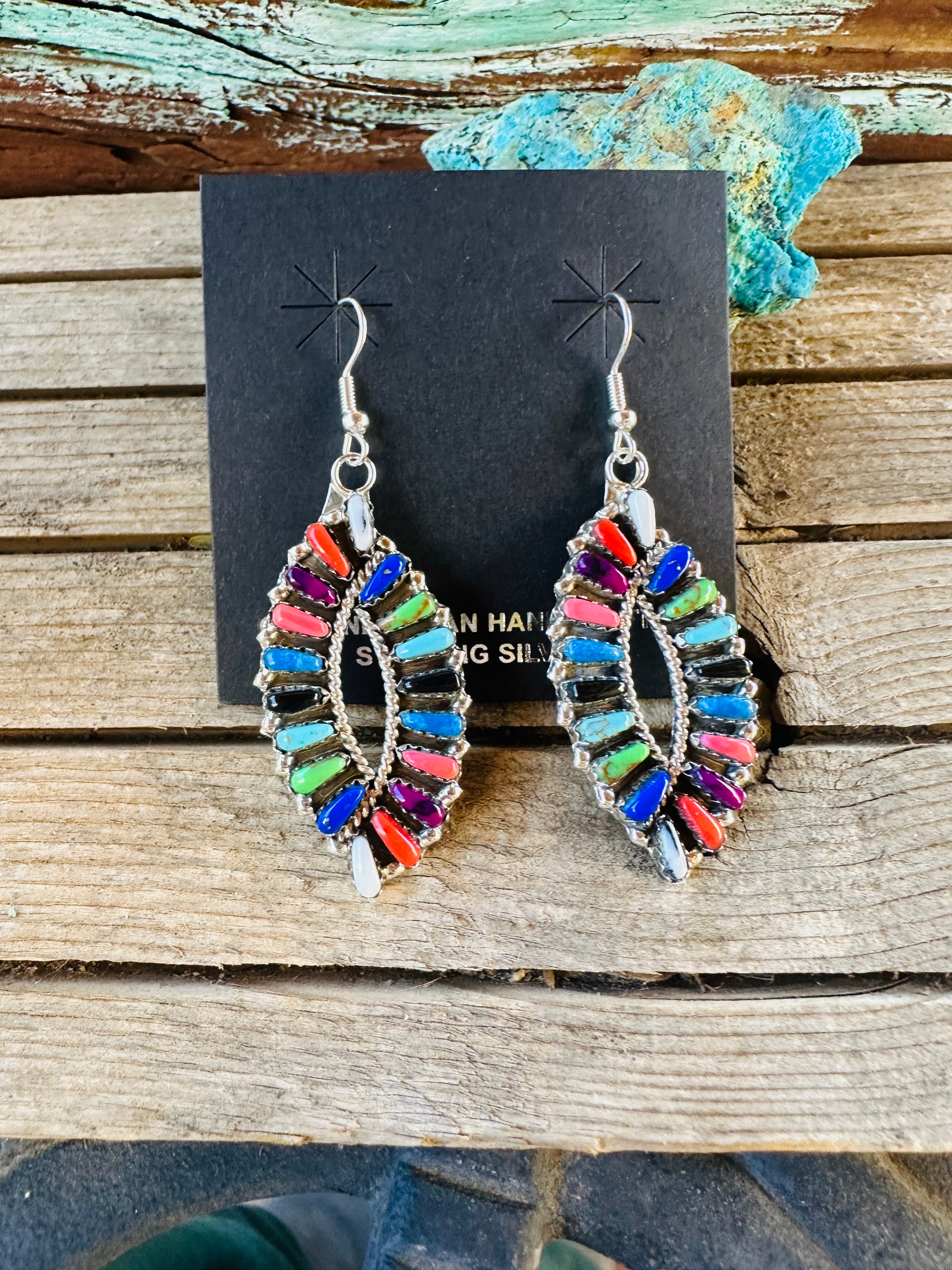 Handcrafted Multi Stone & Sterling Silver Cluster Dangle Earrings