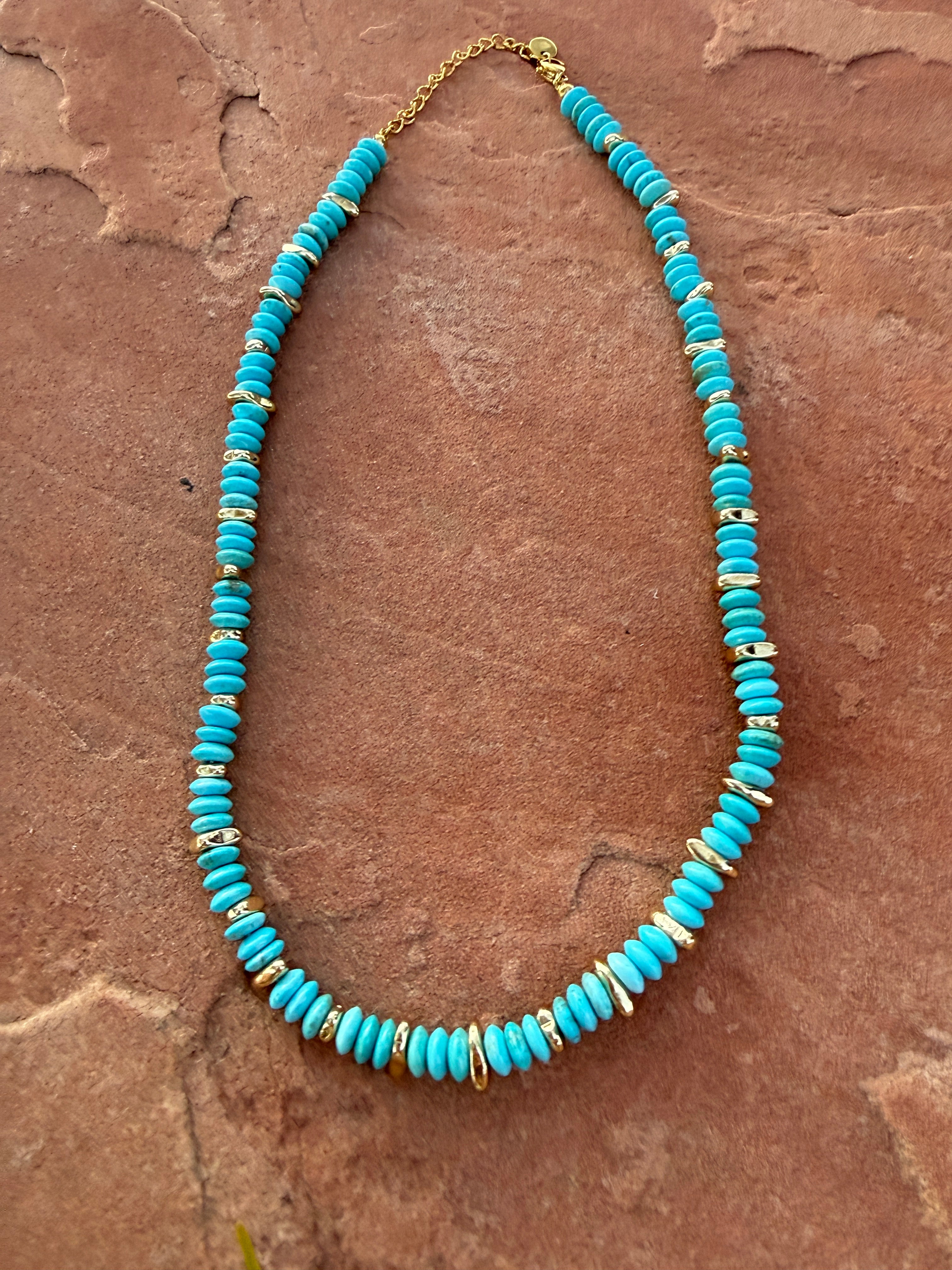 “The Golden Collection” High Desert Turquoise Beaded Gold Plated Beaded Necklace