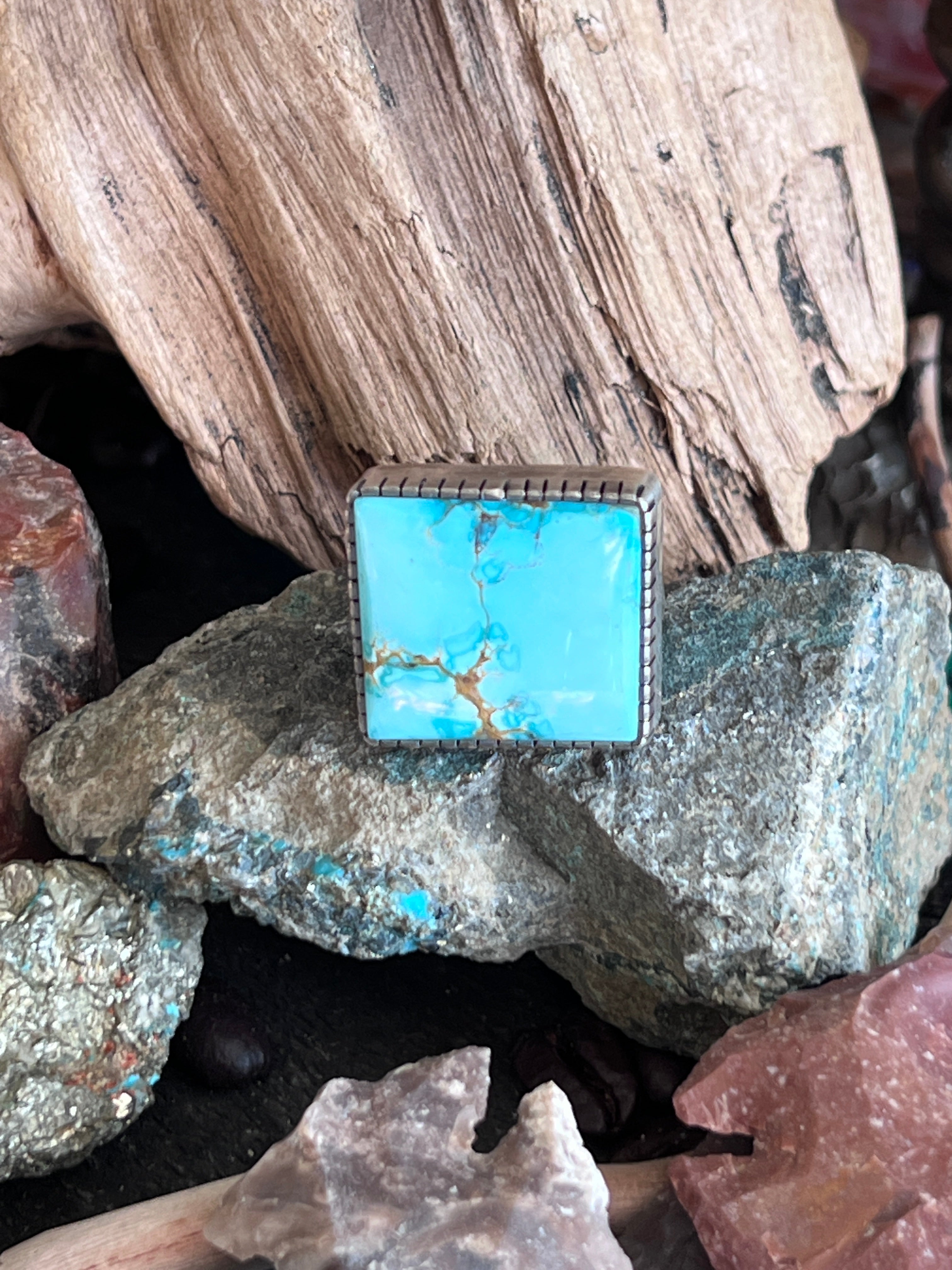 Raymond Coriz Handcrafted Sierra Bella Turquoise Cocktail Ring, Size 8