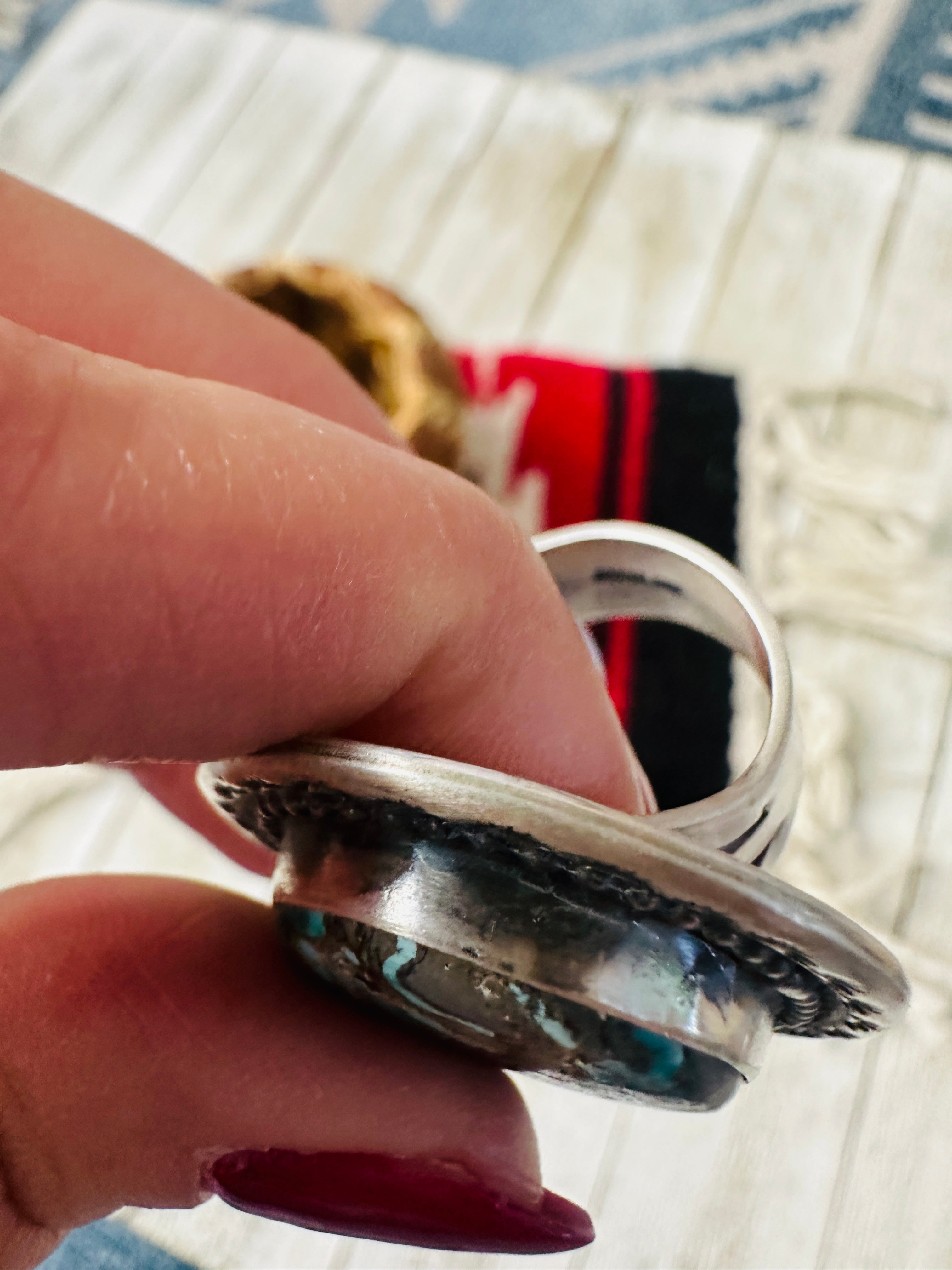 Handcrafted Turquoise & Sterling Silver Ring Size 7