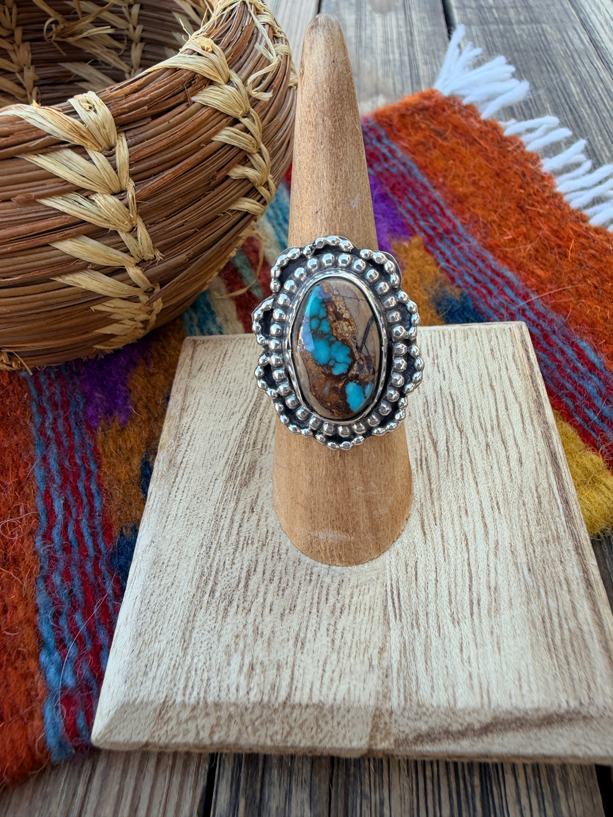 Handcrafted Royston Turquoise & Sterling Silver Ring 6 by Rosella Paxson
