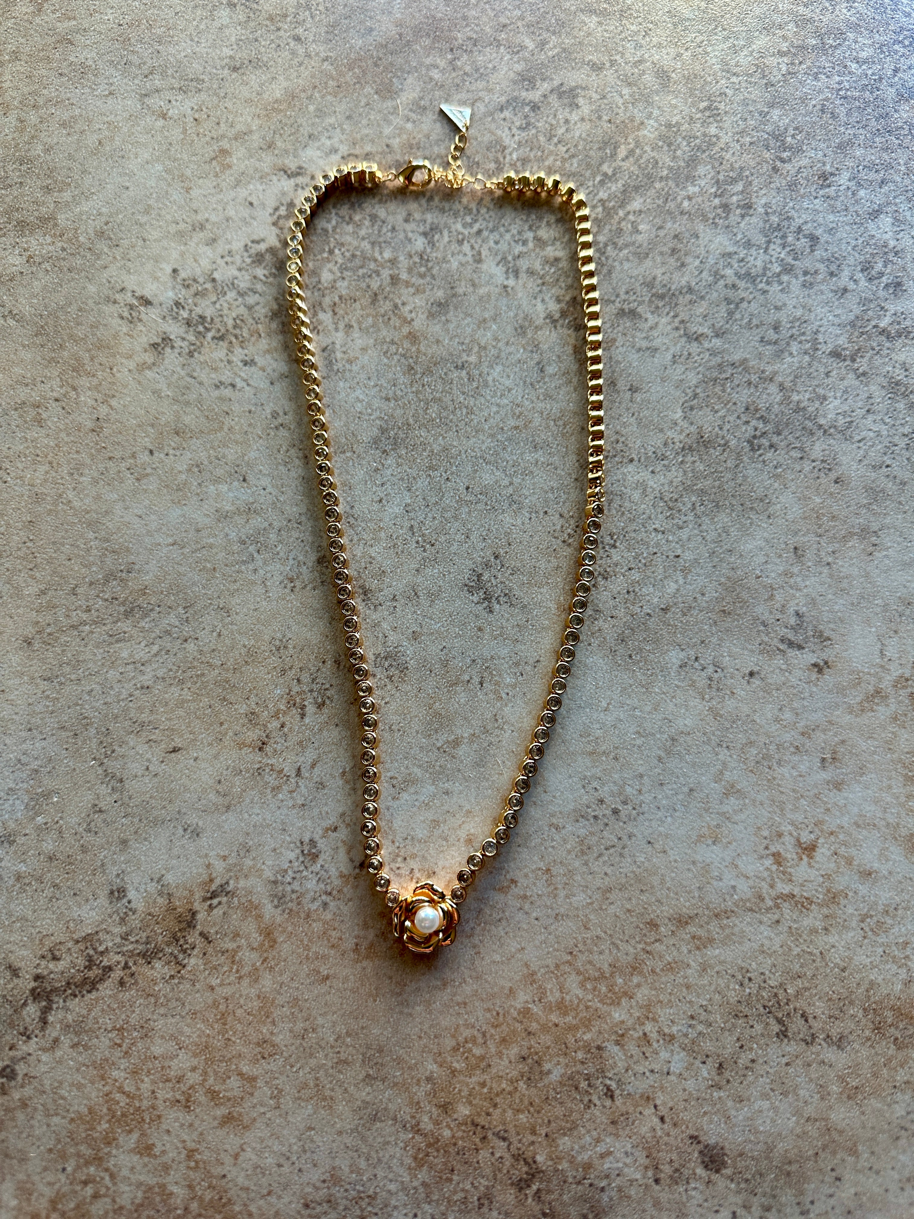 Rosa Pearl 14k Gold Flower CZ Tennis Necklace