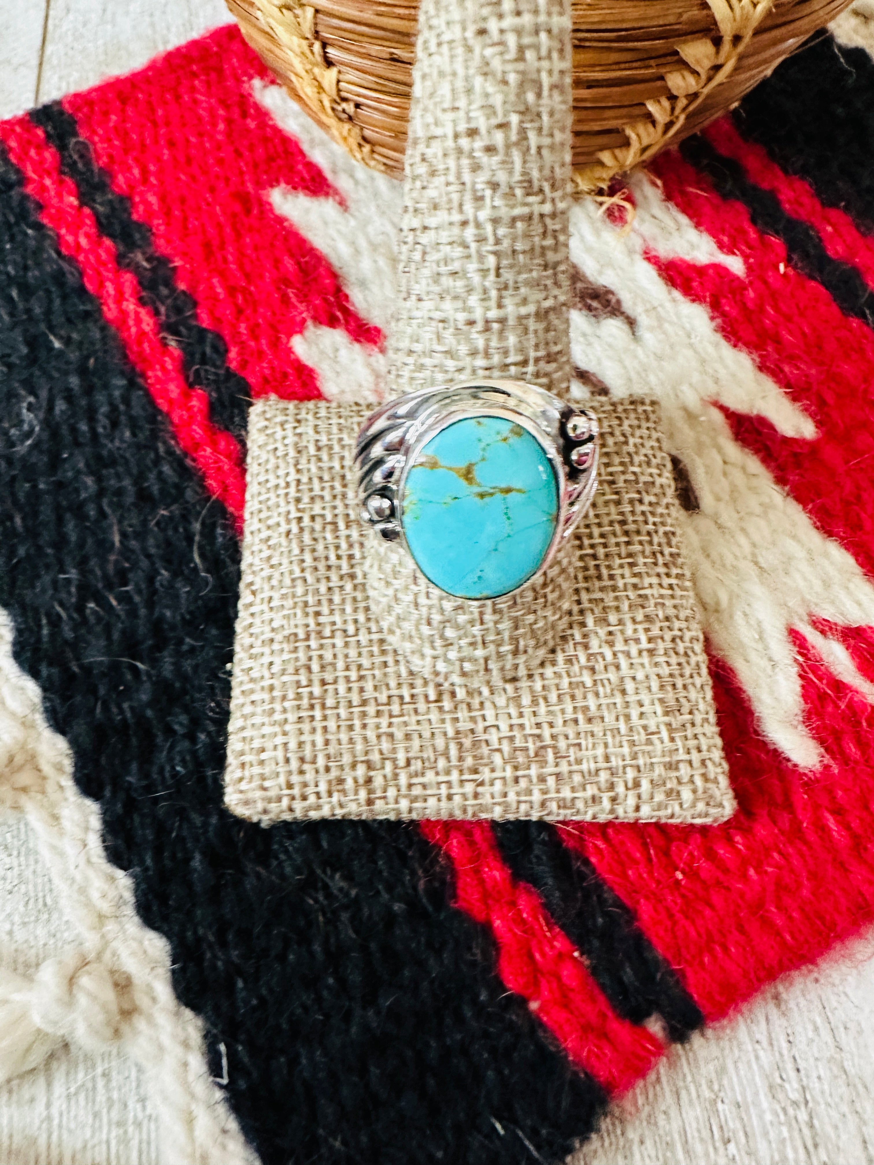 Handcrafted Turquoise & Sterling Silver Cigar Band Ring Size 10.5