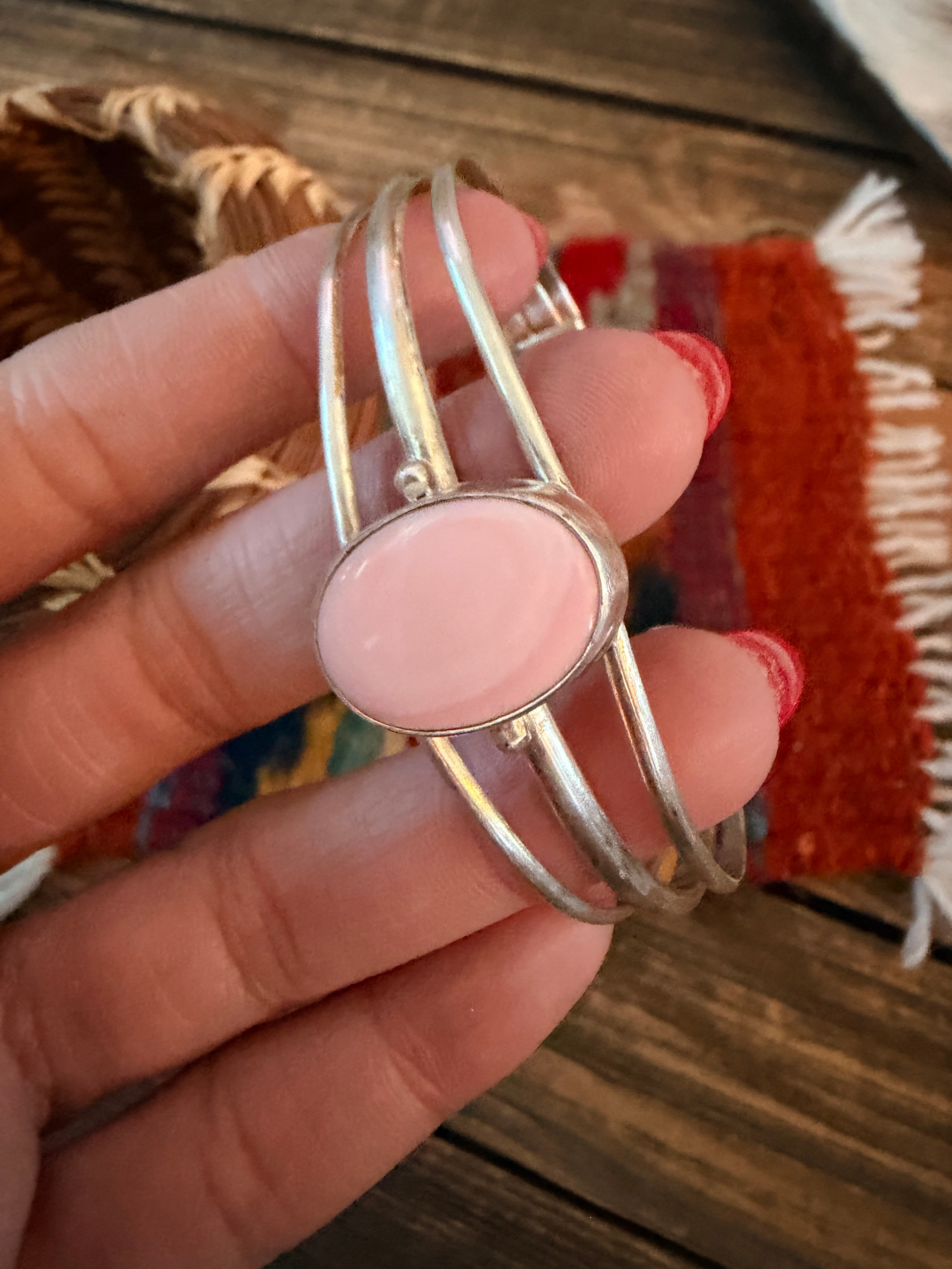 Handcrafted Queen Pink Conch & Sterling Silver Cuff Bracelet