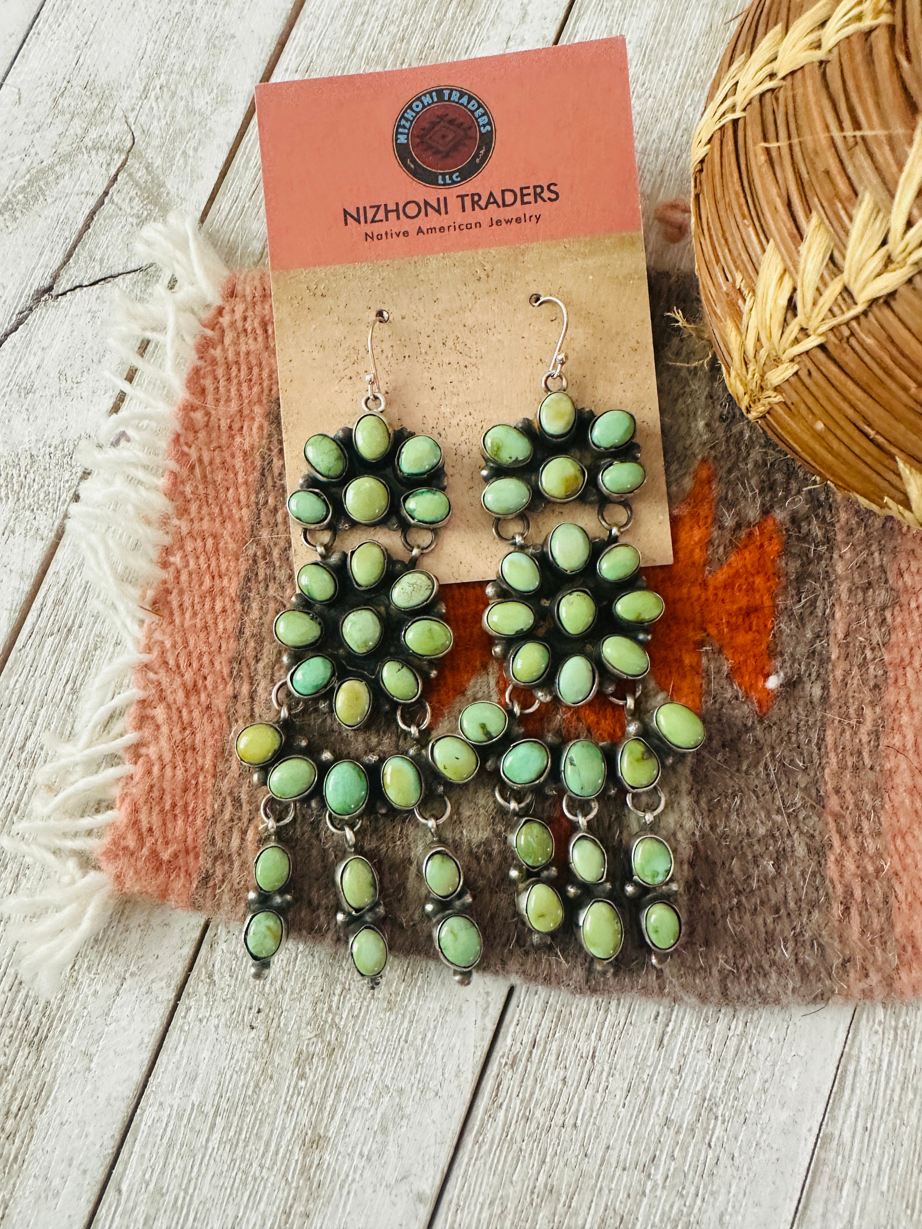 Handcrafted Carico Lake Turquoise & Sterling Silver Cluster Dangle Earrings by Ella Peter