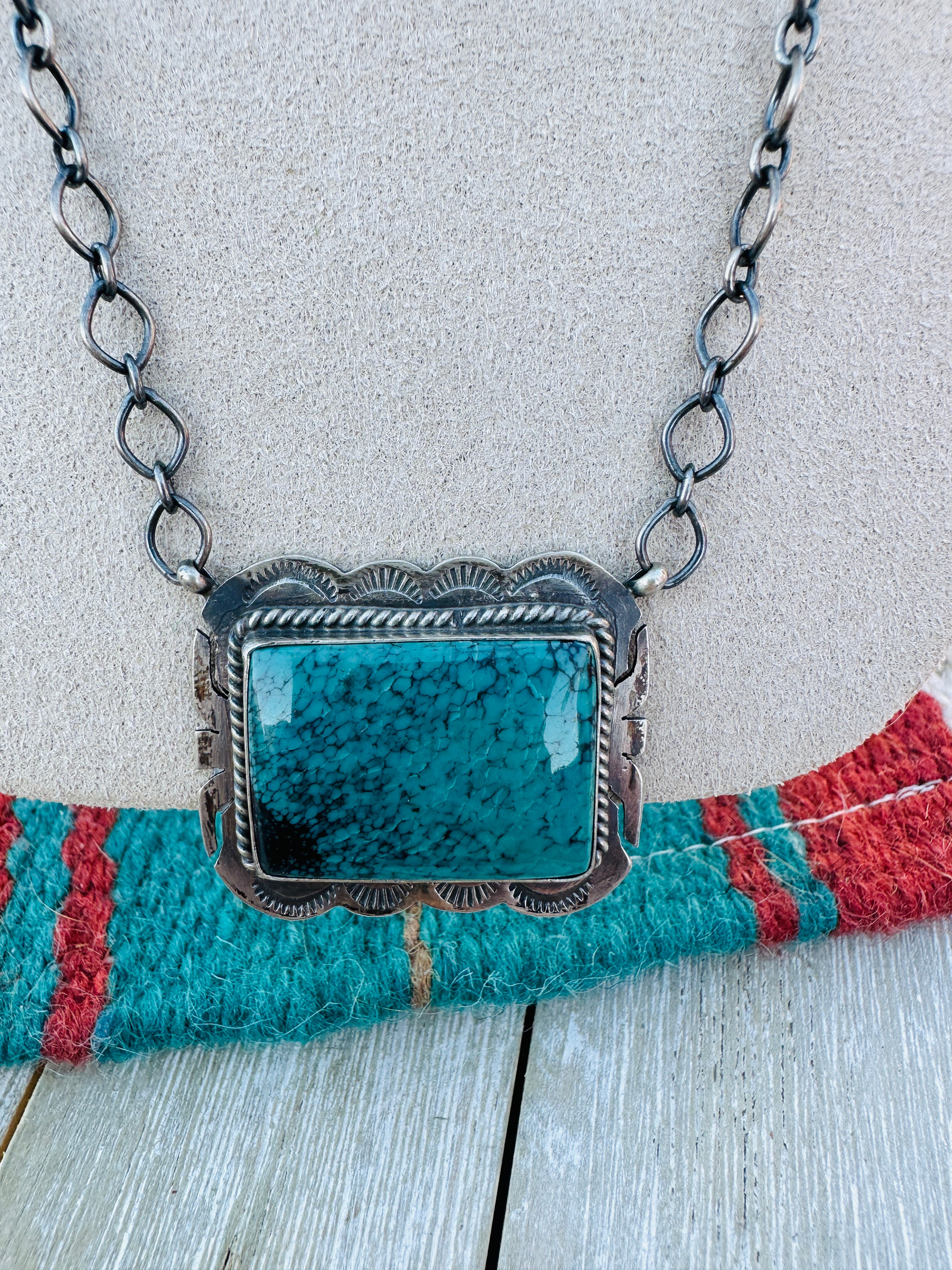 Handcrafted Sterling Silver 18” Link Chain & Turquoise Necklace