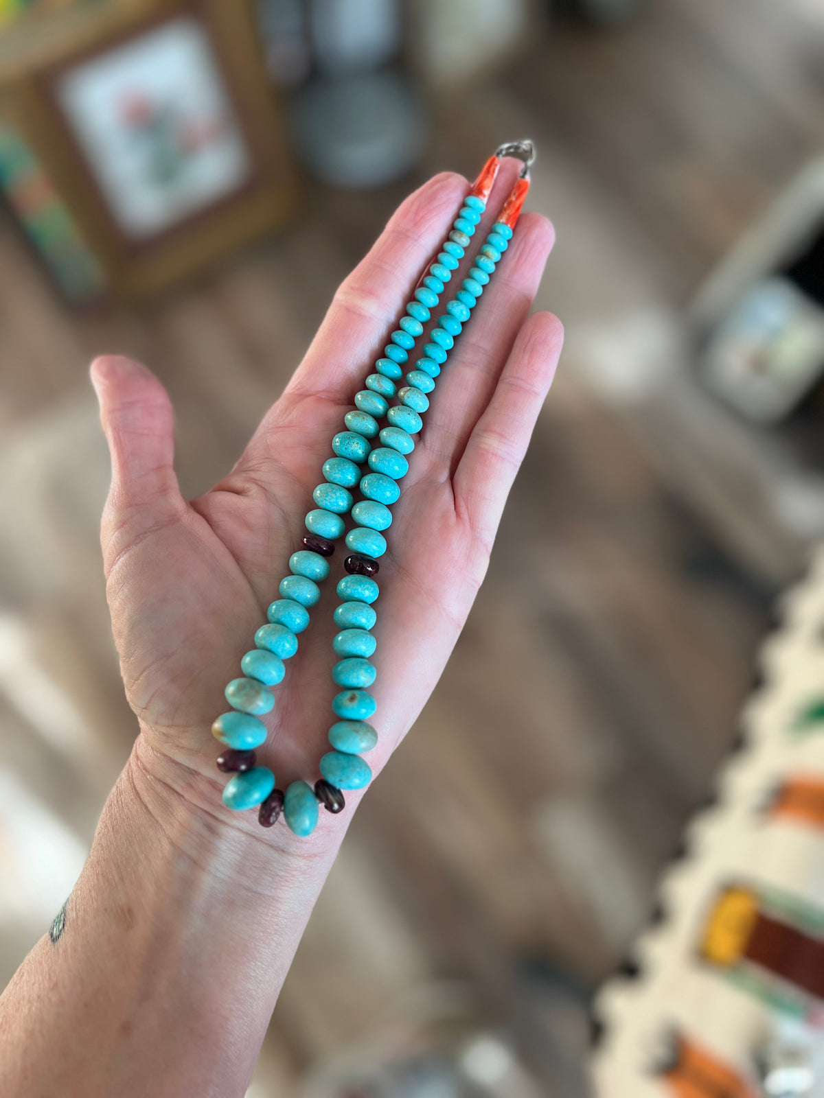 Estate Collection Graduated Number 8 Turquoise and Purple Spiny Oyster Beaded Rondelle Necklace, 16-5/8”