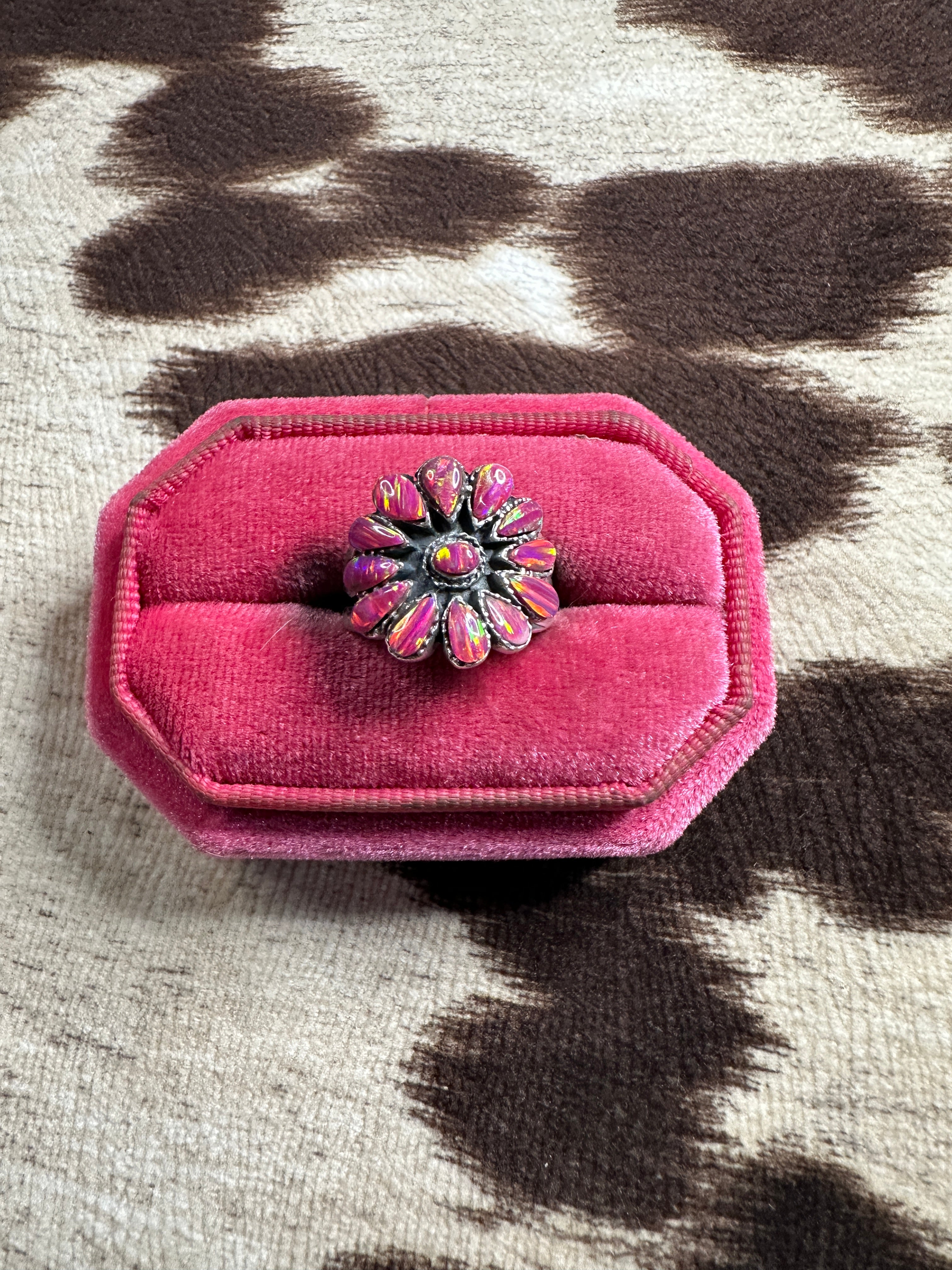 Handmade Sterling Silver & Hot Pink Opal Adjustable Ring