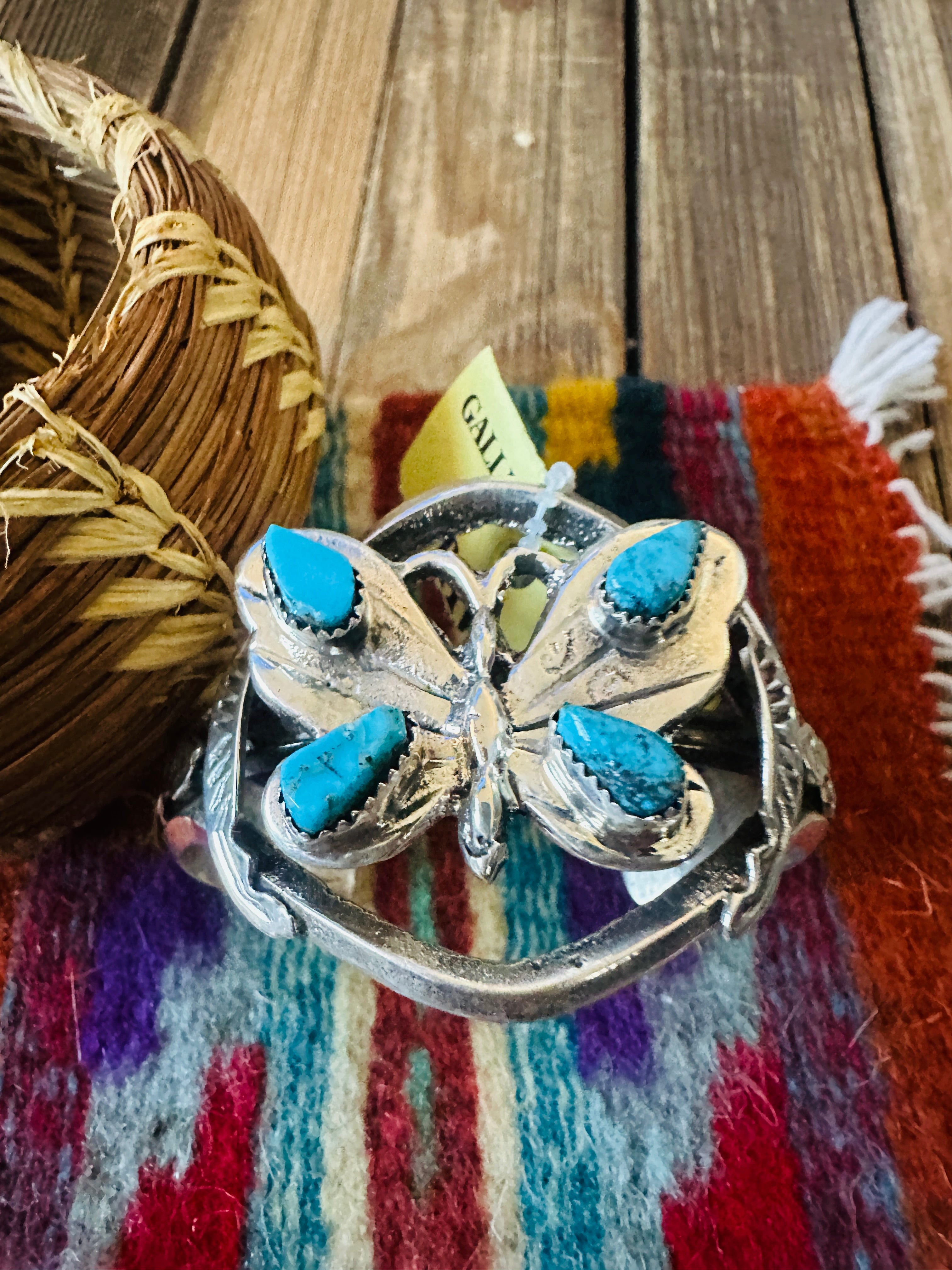 Handcrafted Old Pawn Sterling Silver & Turquoise Butterfly Cuff Bracelet