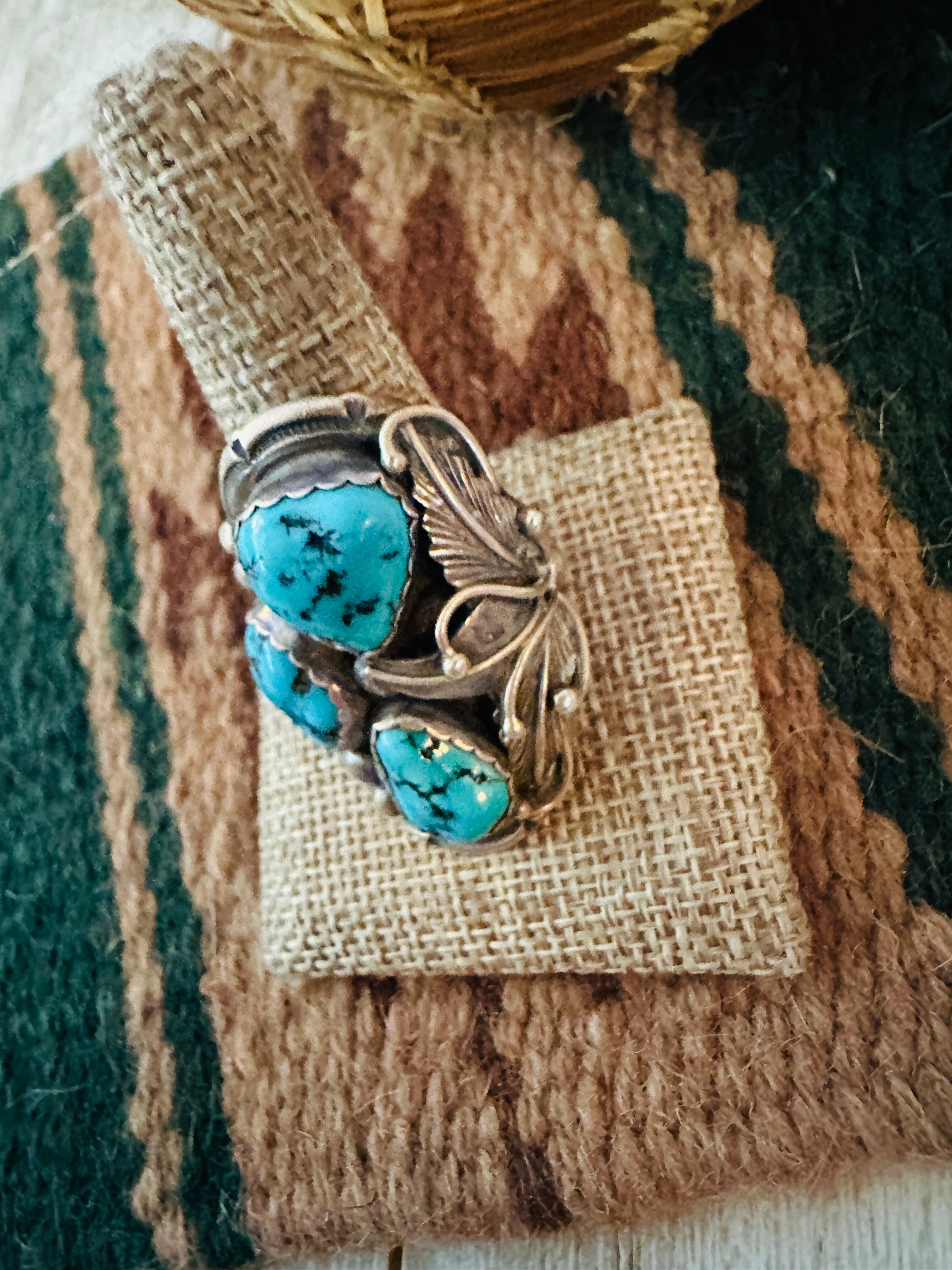 Handcrafted Old Pawn Turquoise and Sterling Silver Ring Size 11.5