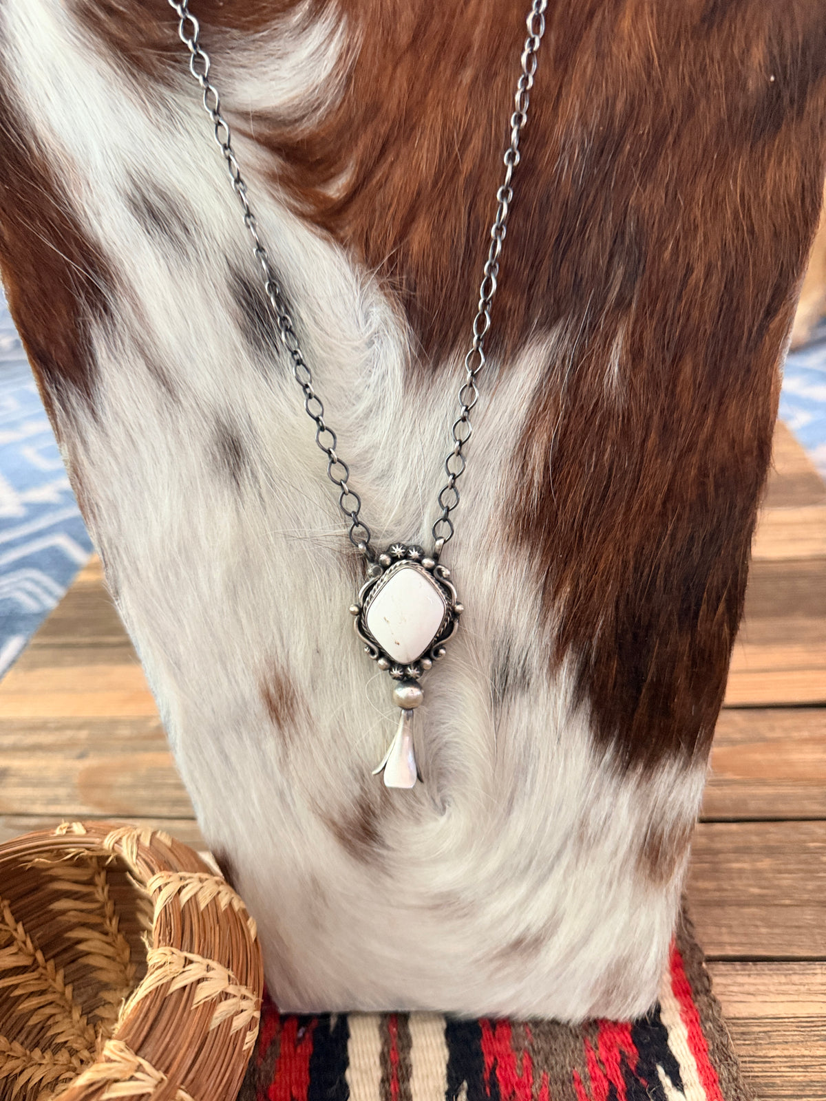 Handcrafted White Buffalo & Sterling Silver Blossom Necklace by Sheila Becenti