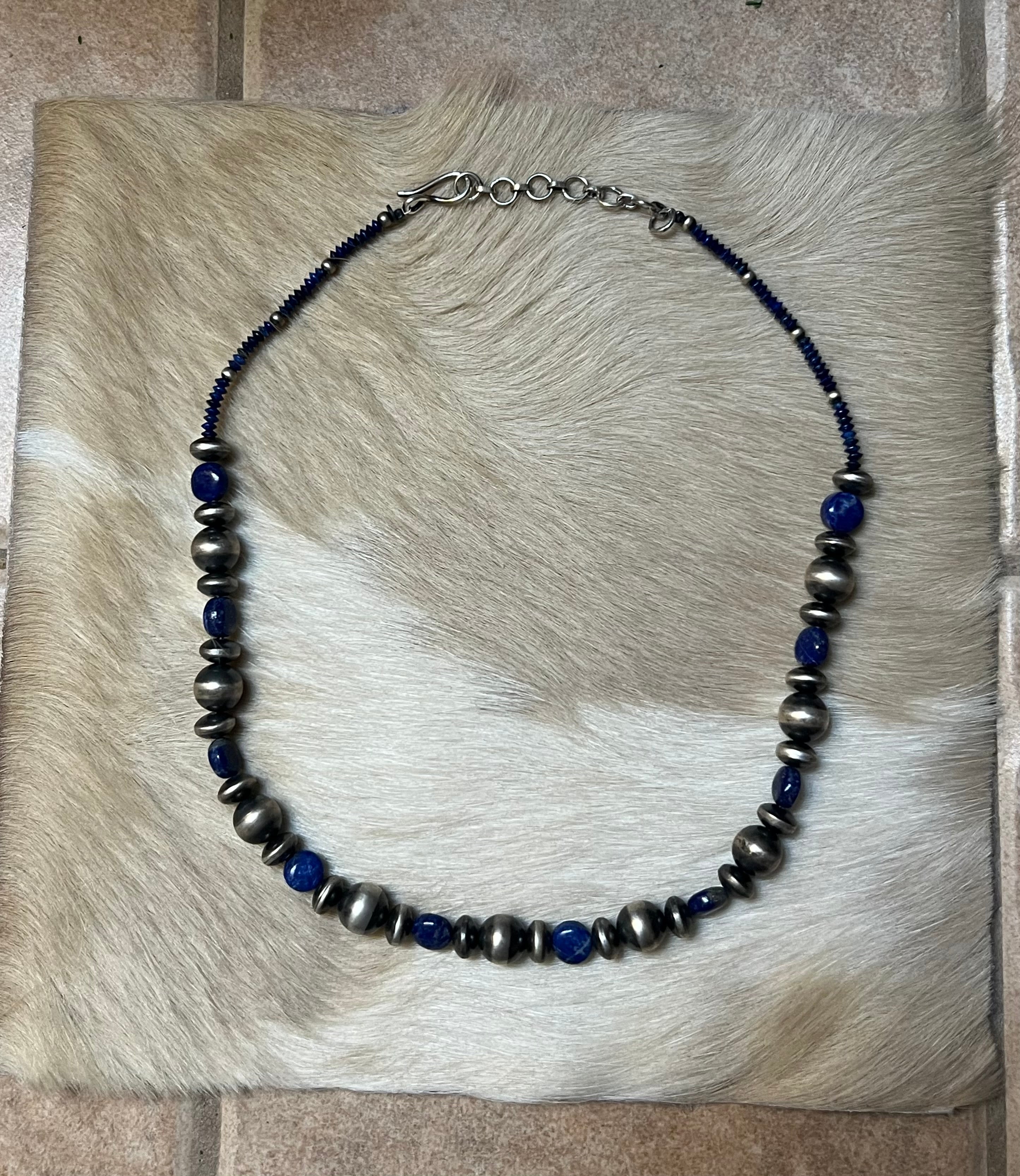 Handmade Lapis & Sterling Silver Beaded Necklace