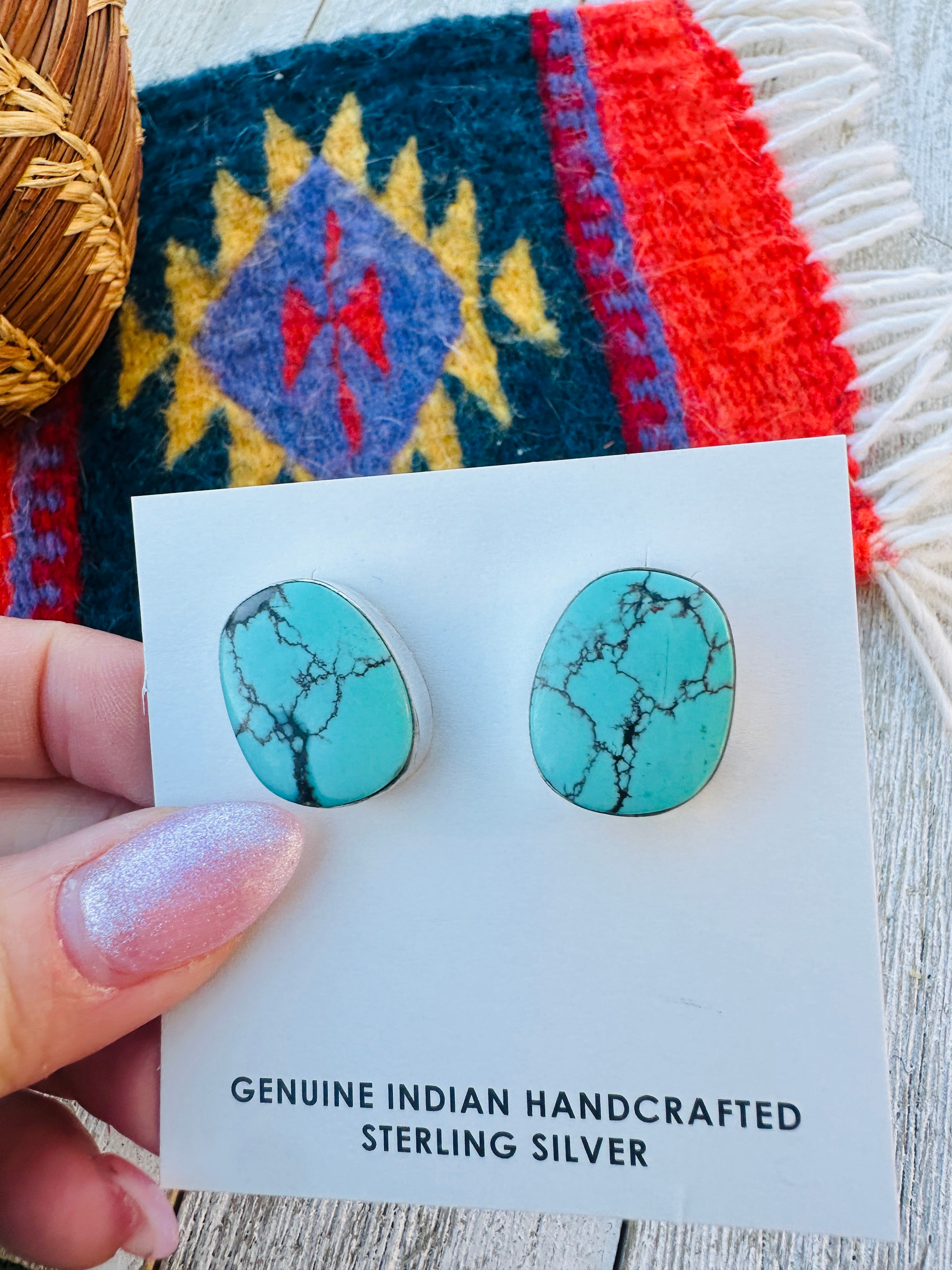 Handcrafted Kingman Web Turquoise & Sterling Silver Post Earrings