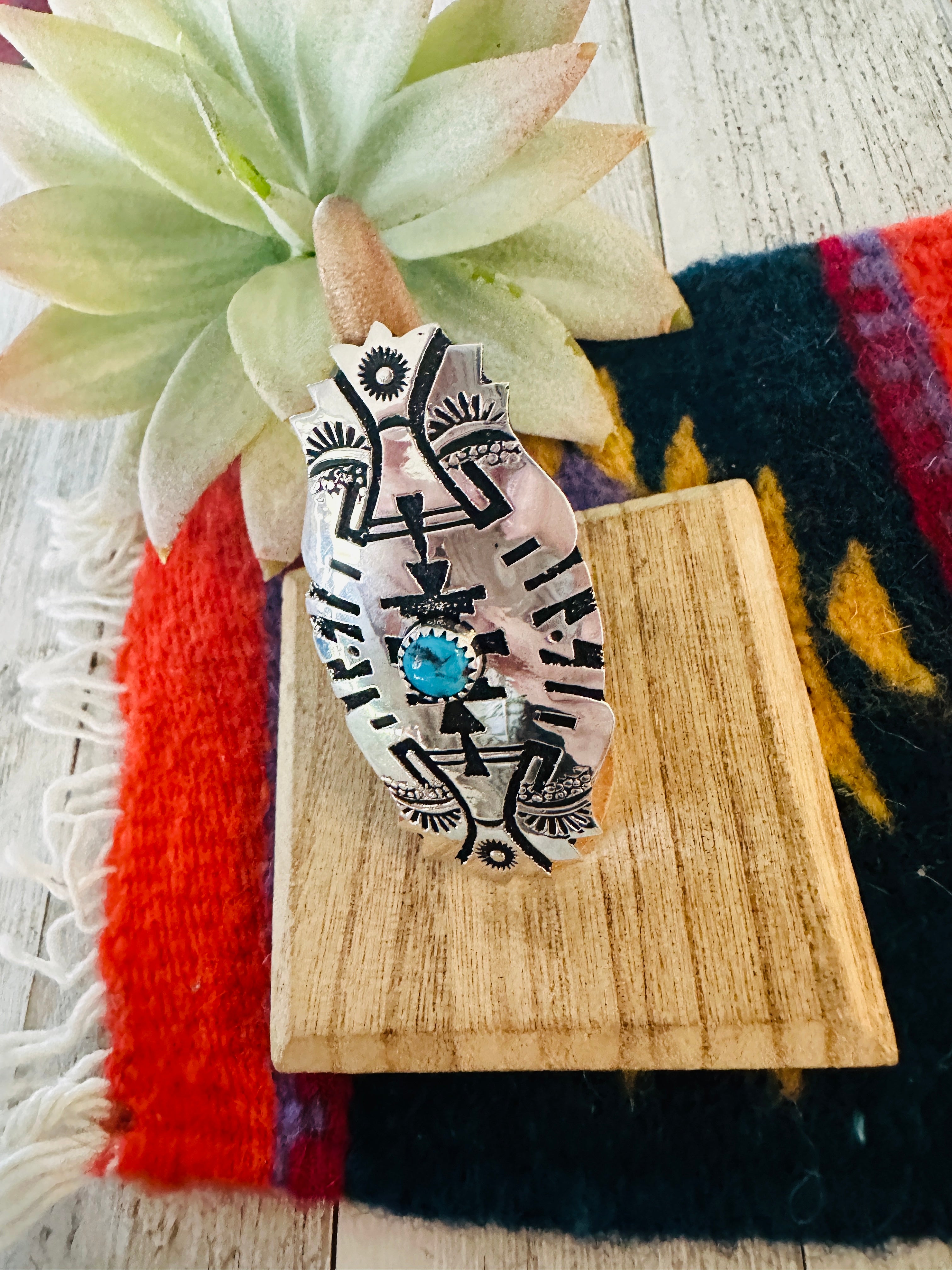 Handcrafted Sterling Silver & Turquoise Adjustable Ring by Richard Singer
