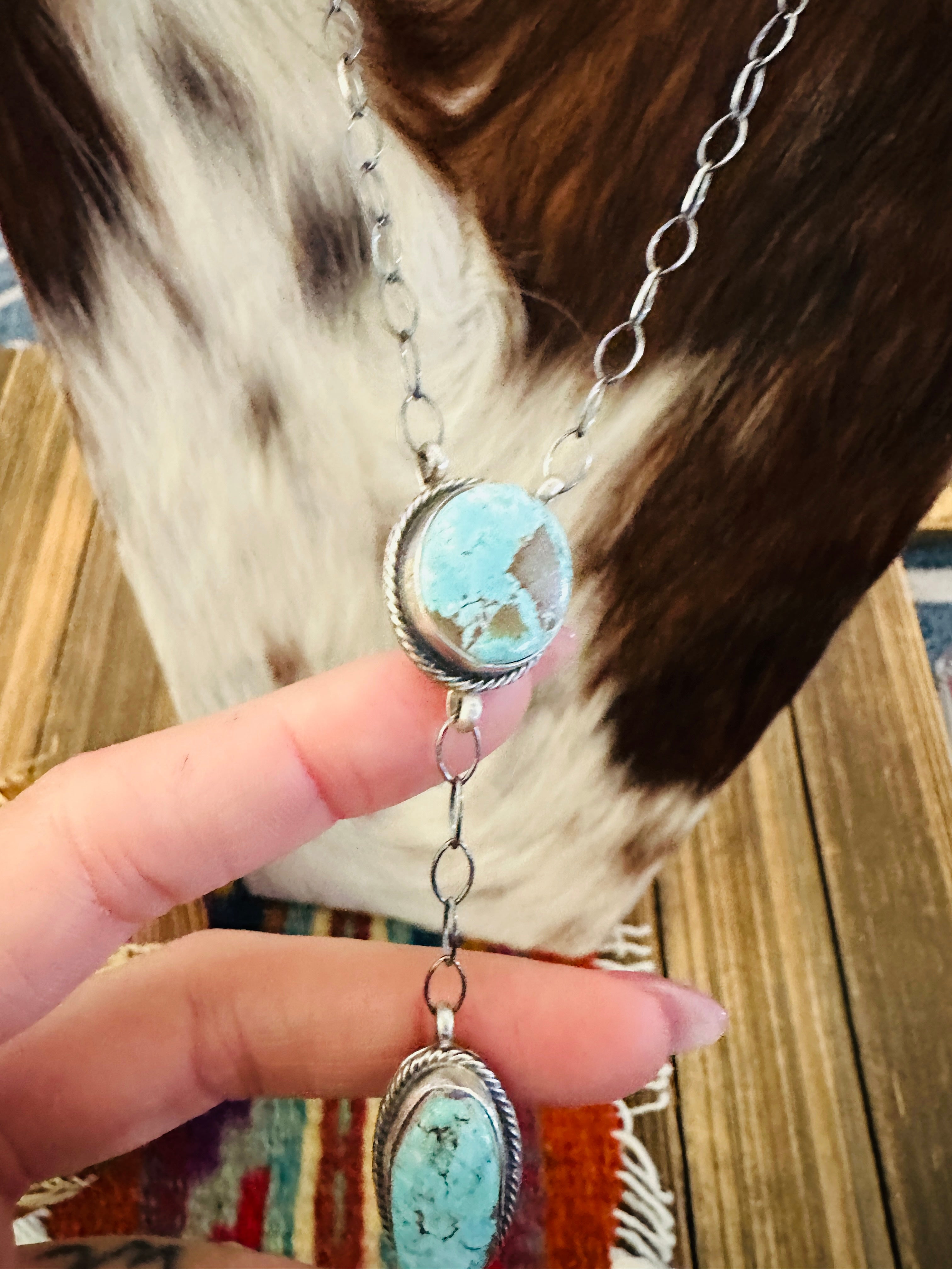 Handcrafted Dry Creek Turquoise & Sterling Silver Lariat Necklace