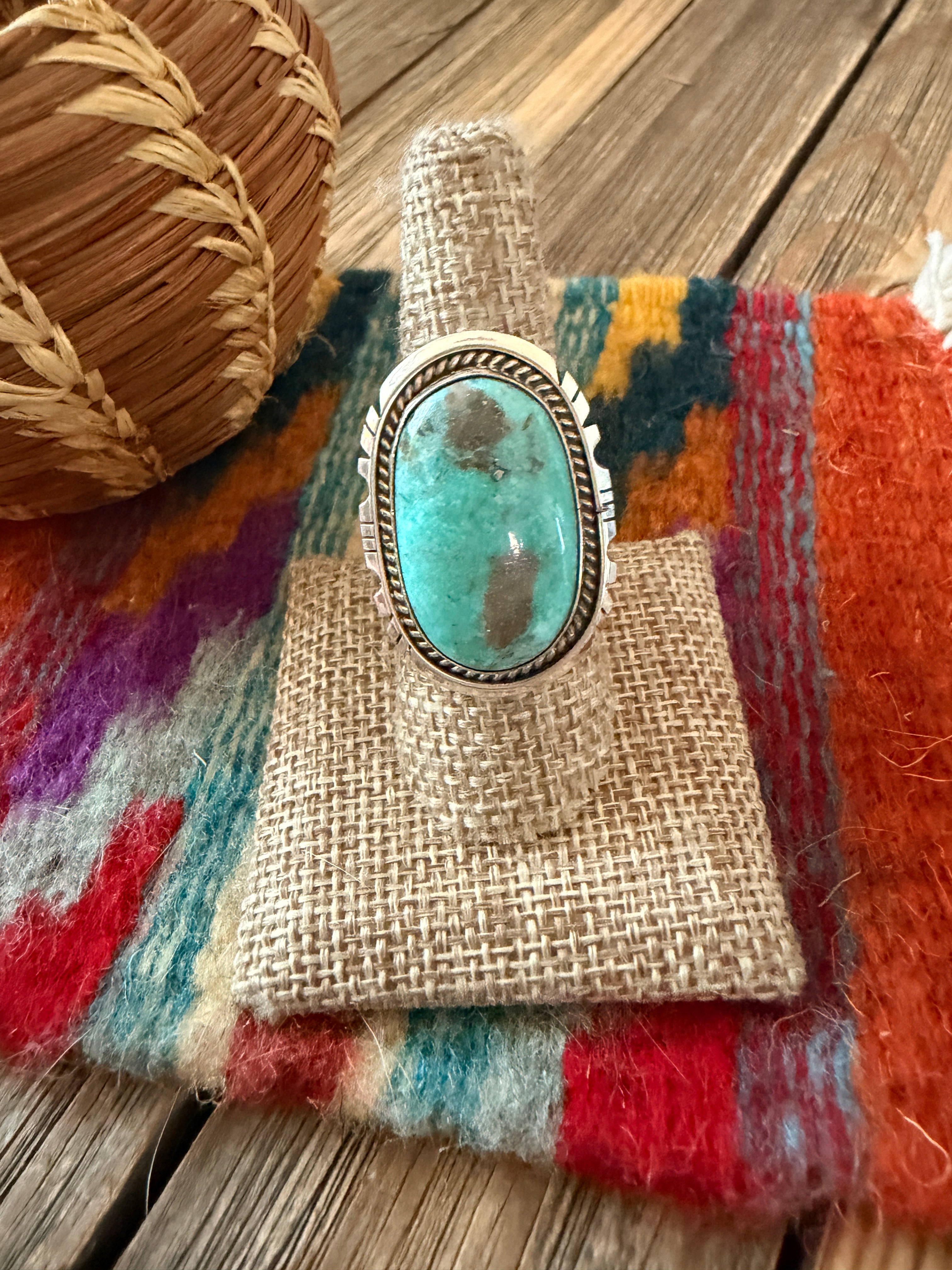 Handcrafted Turquoise & Sterling Silver Ring Size 8.5