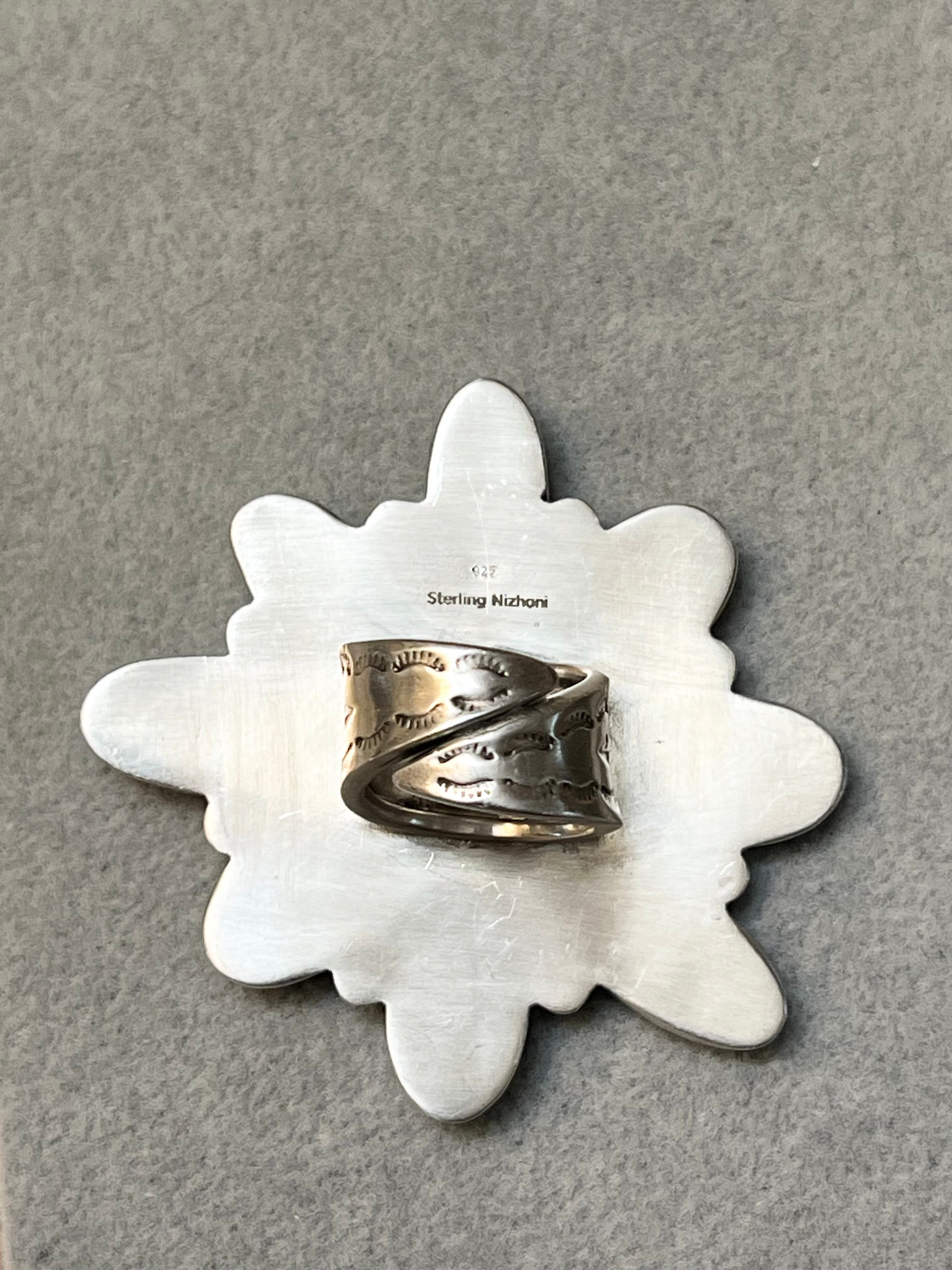 Handmade Sterling Silver & Mantis Turquoise Flower Cluster Adjustable Statement Ring