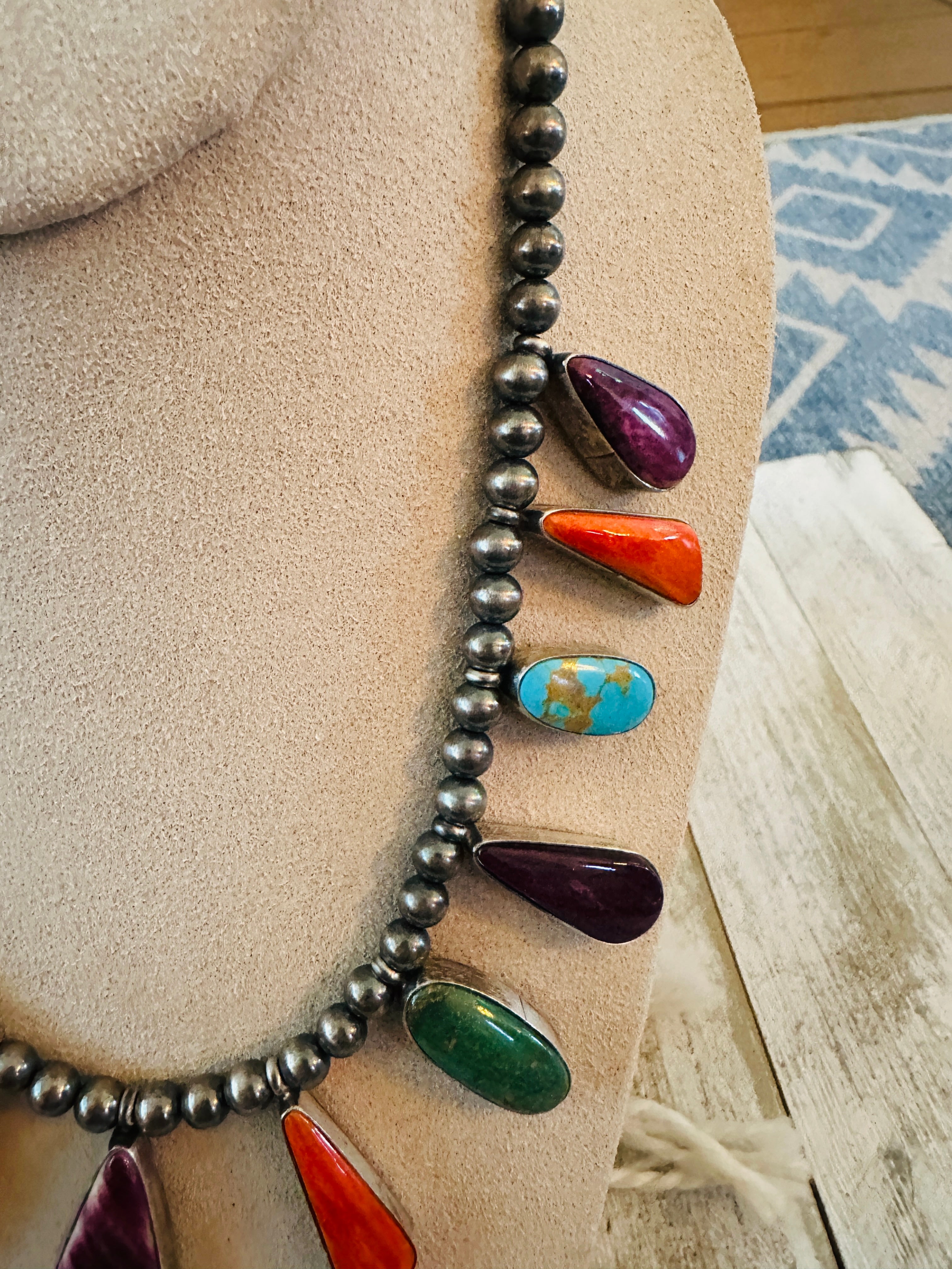 Handcrafted Spiny Oyster, Turquoise & Sterling Silver Necklace Set