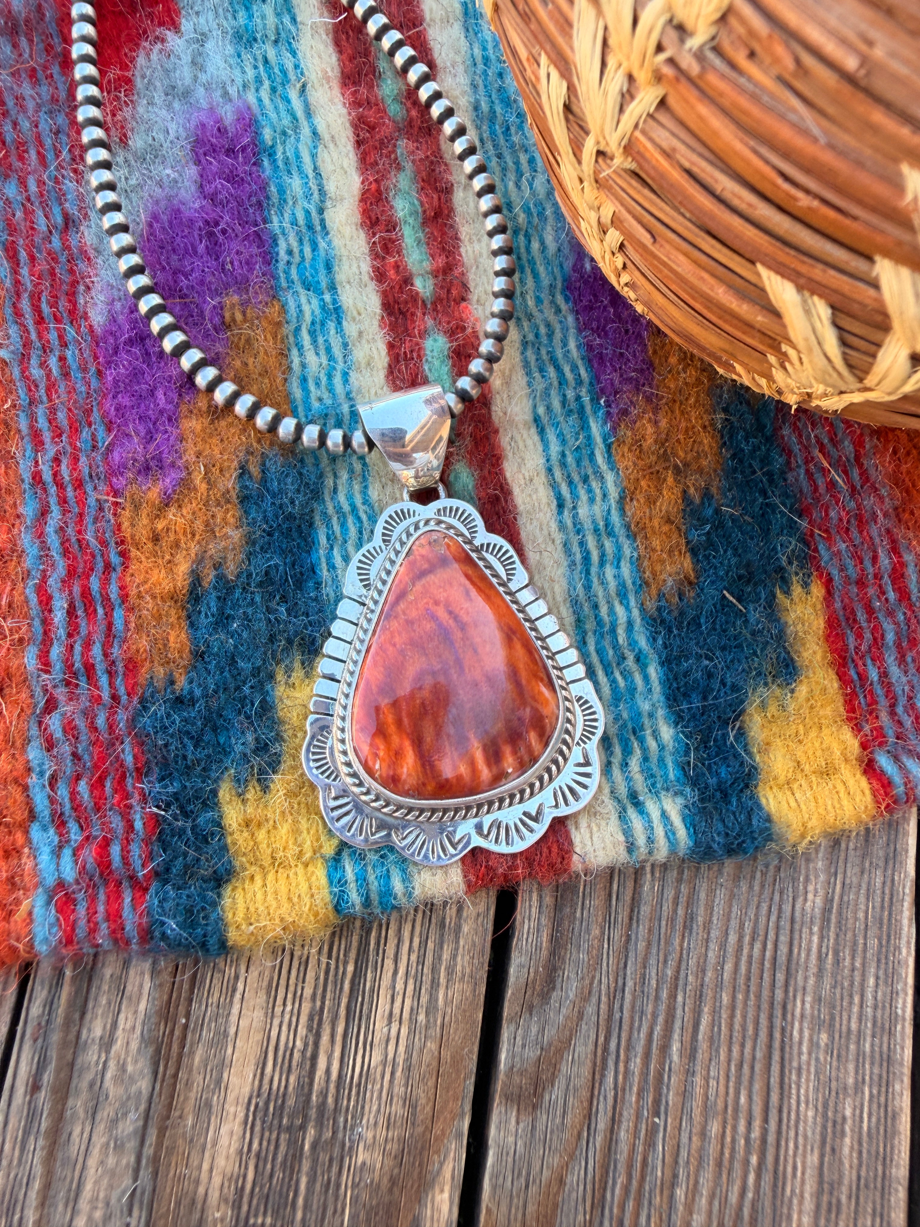 Handcrafted Sterling Silver & Orange Spiny Pendant by Patrick Skeets