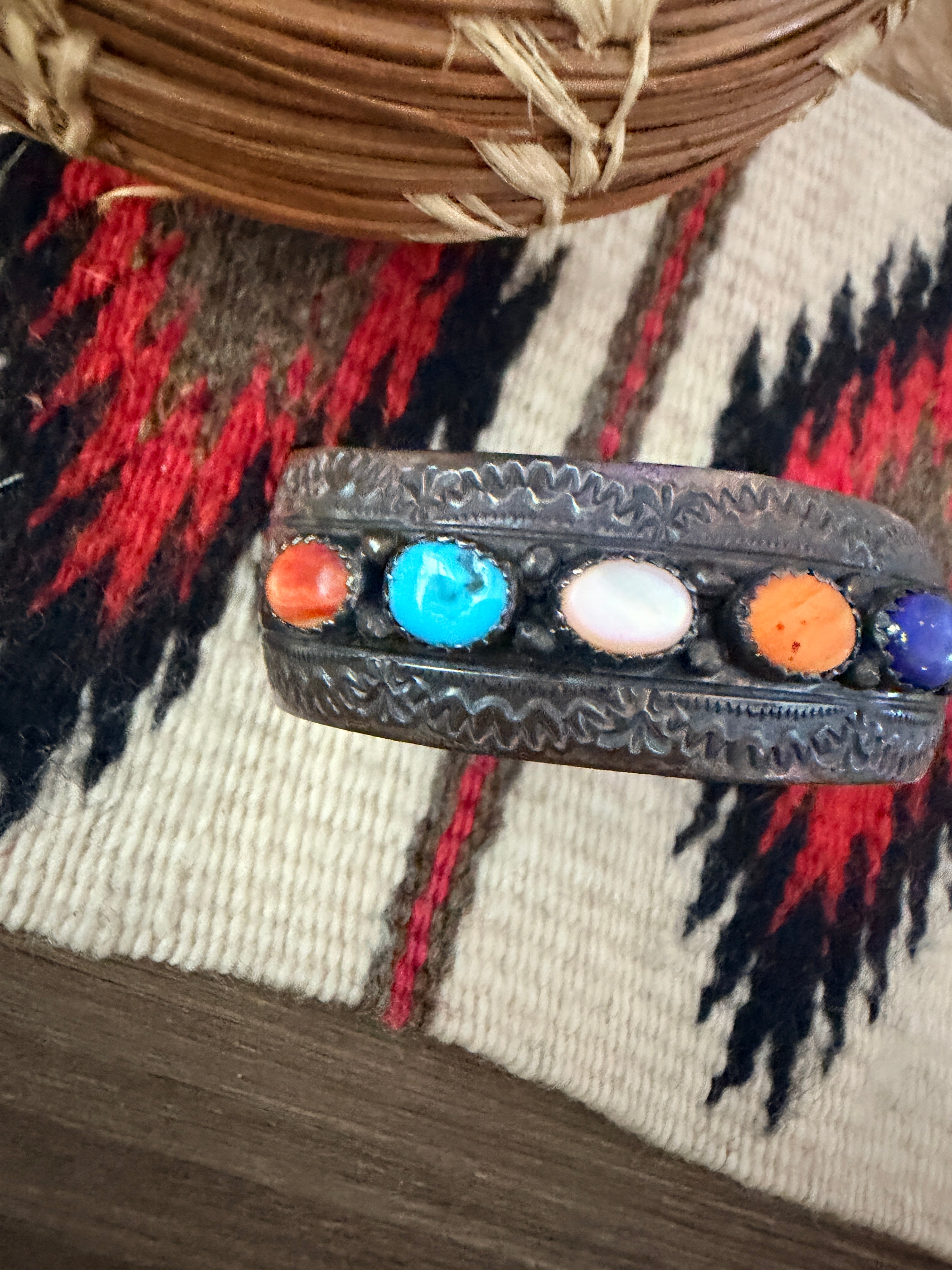 Handcrafted Old Pawn Sterling Silver & Multi Stone Cuff Bracelet by Wilbert Begay