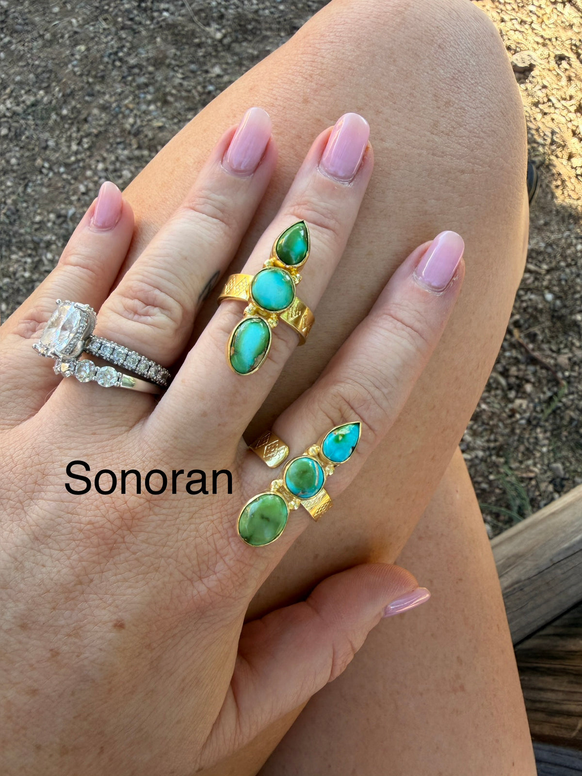 “The Golden Collection” Genuine Multi Stone Adjustable 3 Stone Ring