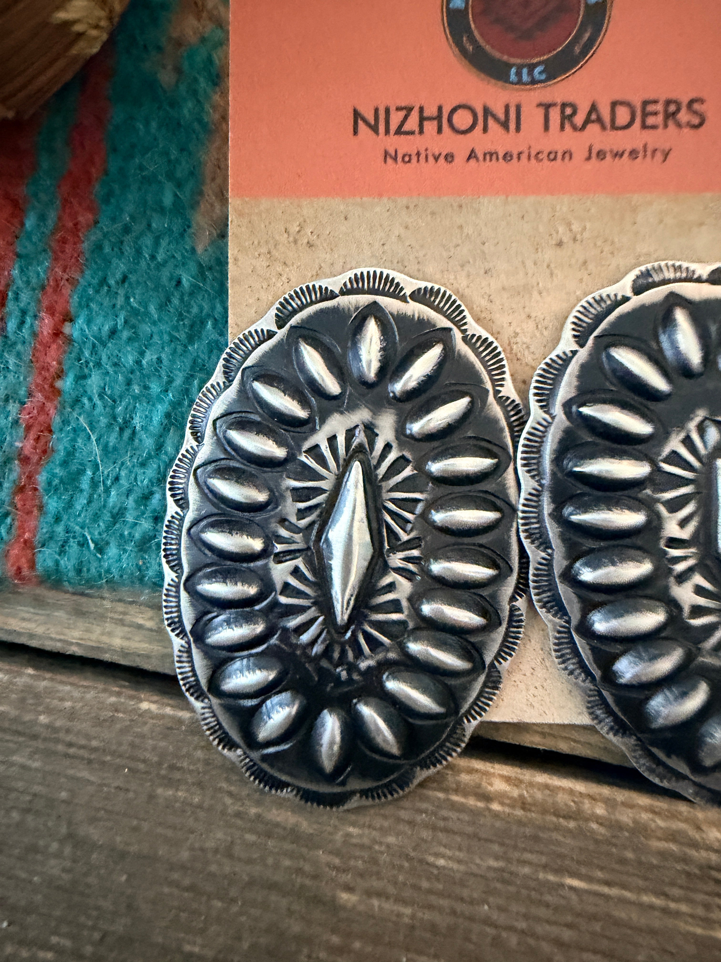 Handcrafted Sterling Silver Concho Post Earrings by Leander Tahe