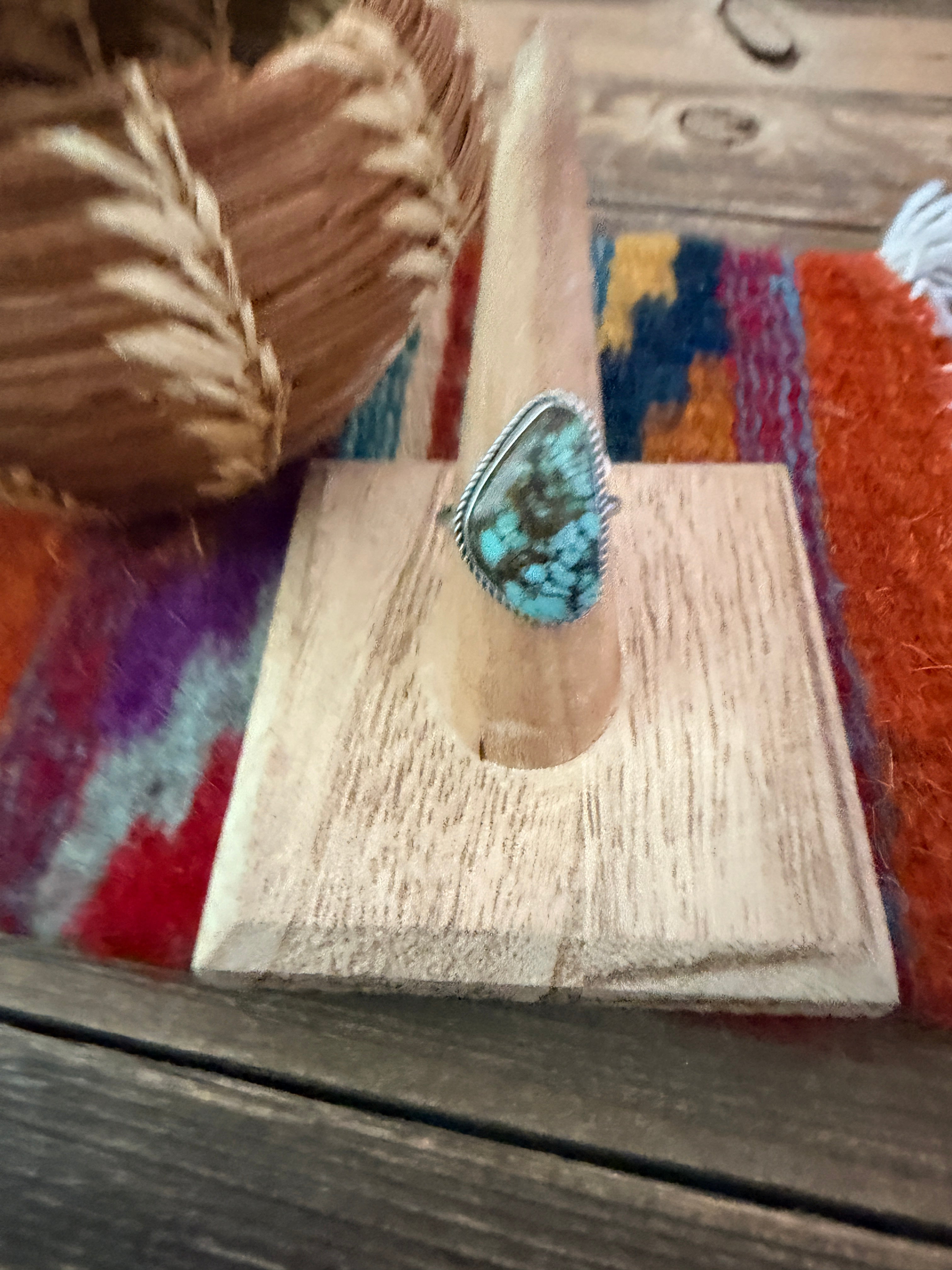Handcrafted Turquoise & Sterling Silver Ring Size 8