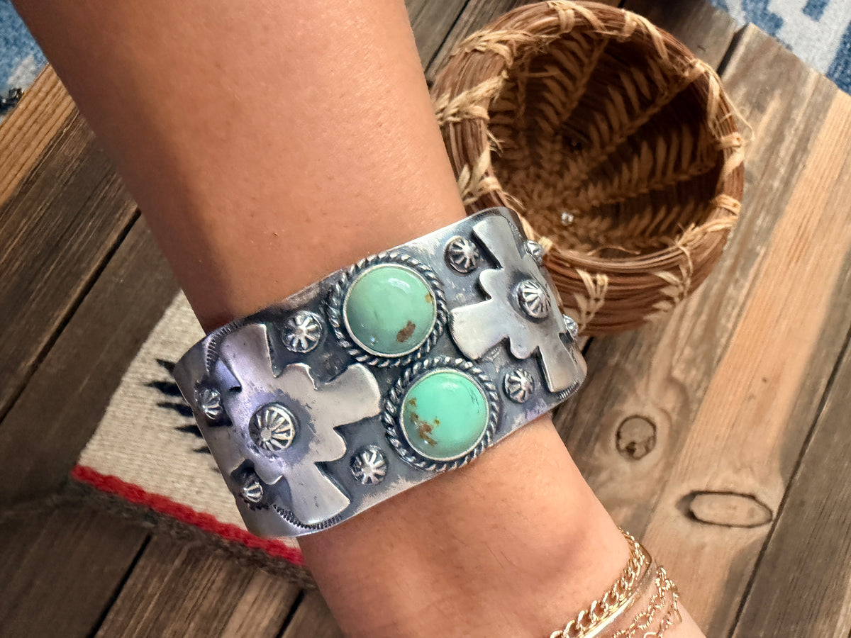 Handcrafted Turquoise & Sterling Silver Cross Cuff Bracelet by Larry Kaye