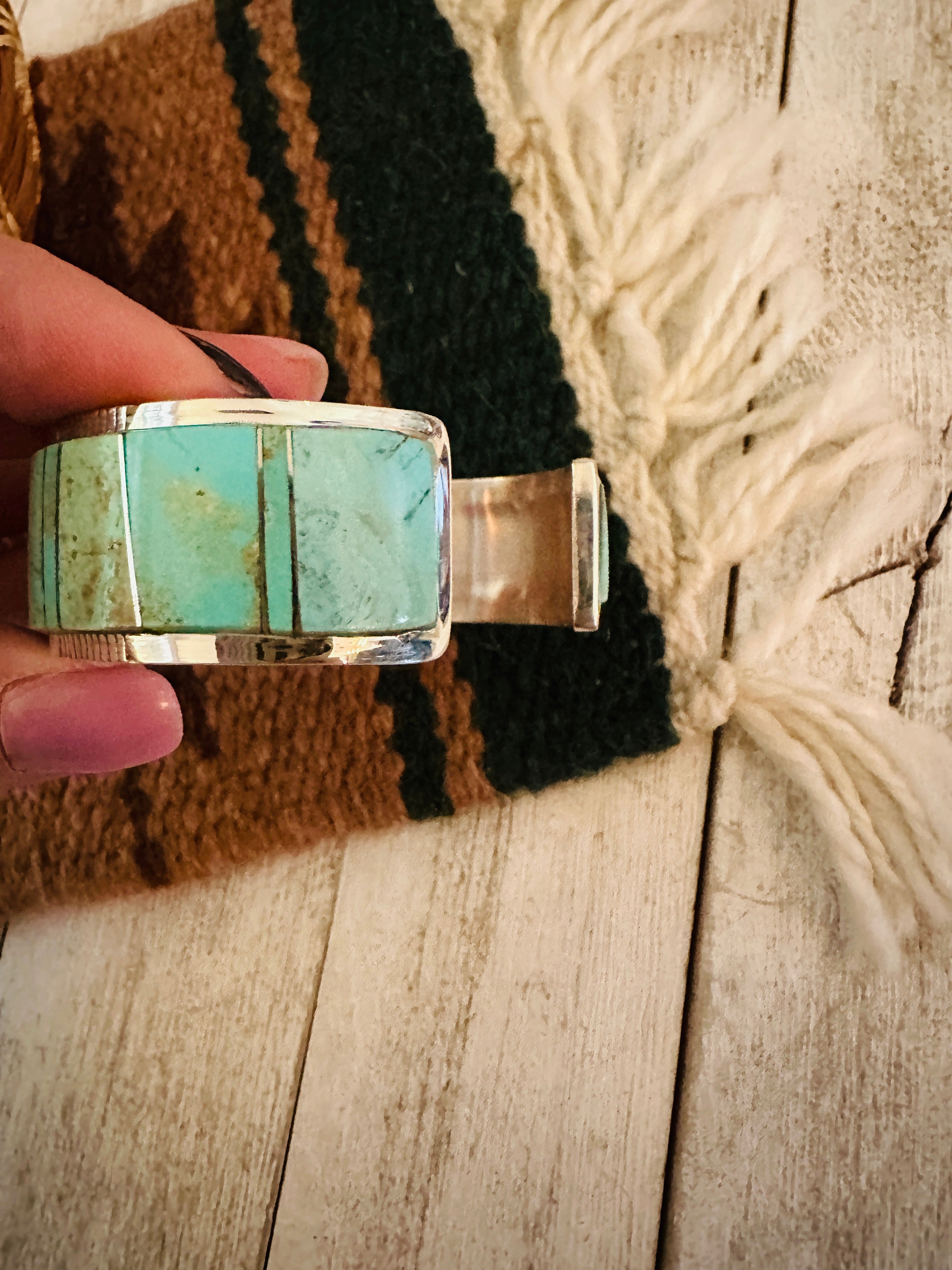 Navajo Number 8 Turquoise & Sterling Silver Inlay Cuff Bracelet /