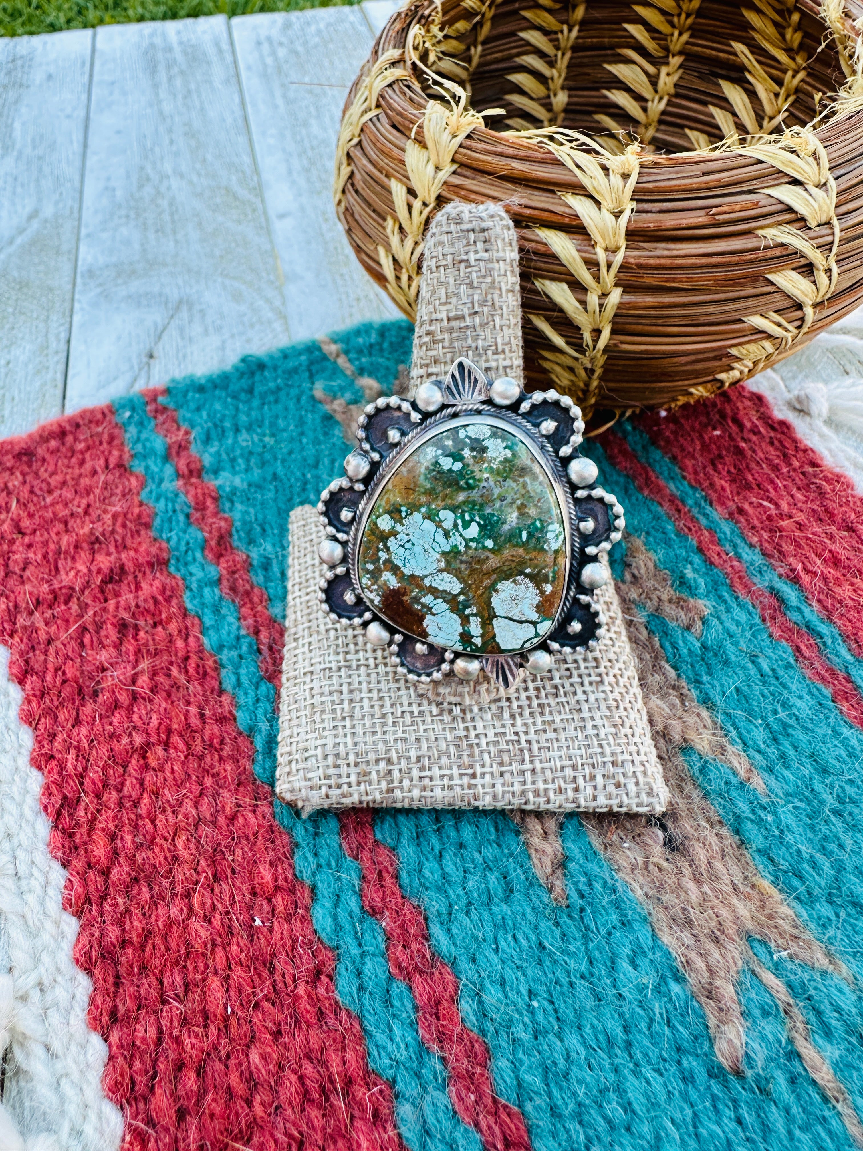 Hand Crafted Turquoise & Sterling Silver Adjustable Ring