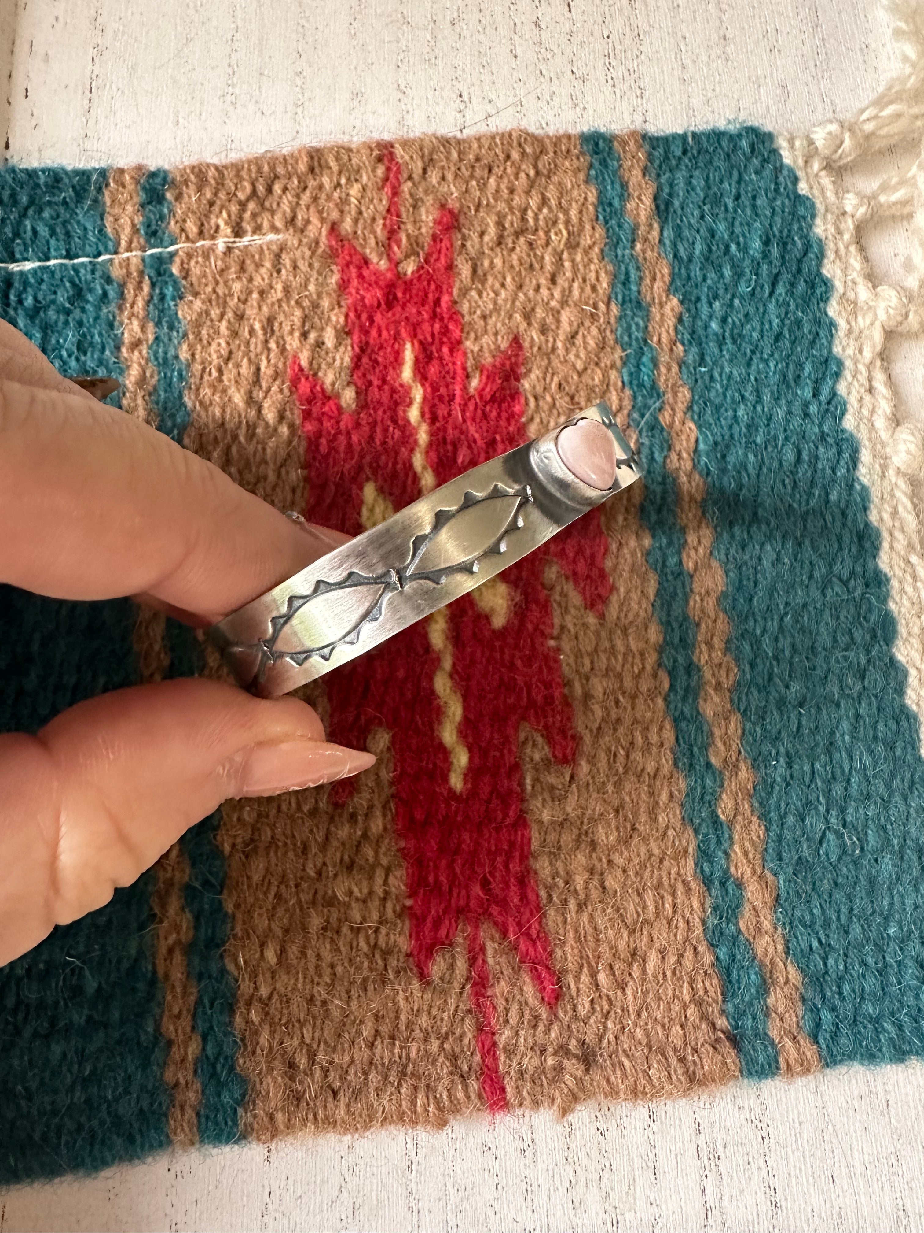 Handcrafted Sterling Silver & Queen Pink Conch Heart Cuff Bracelet