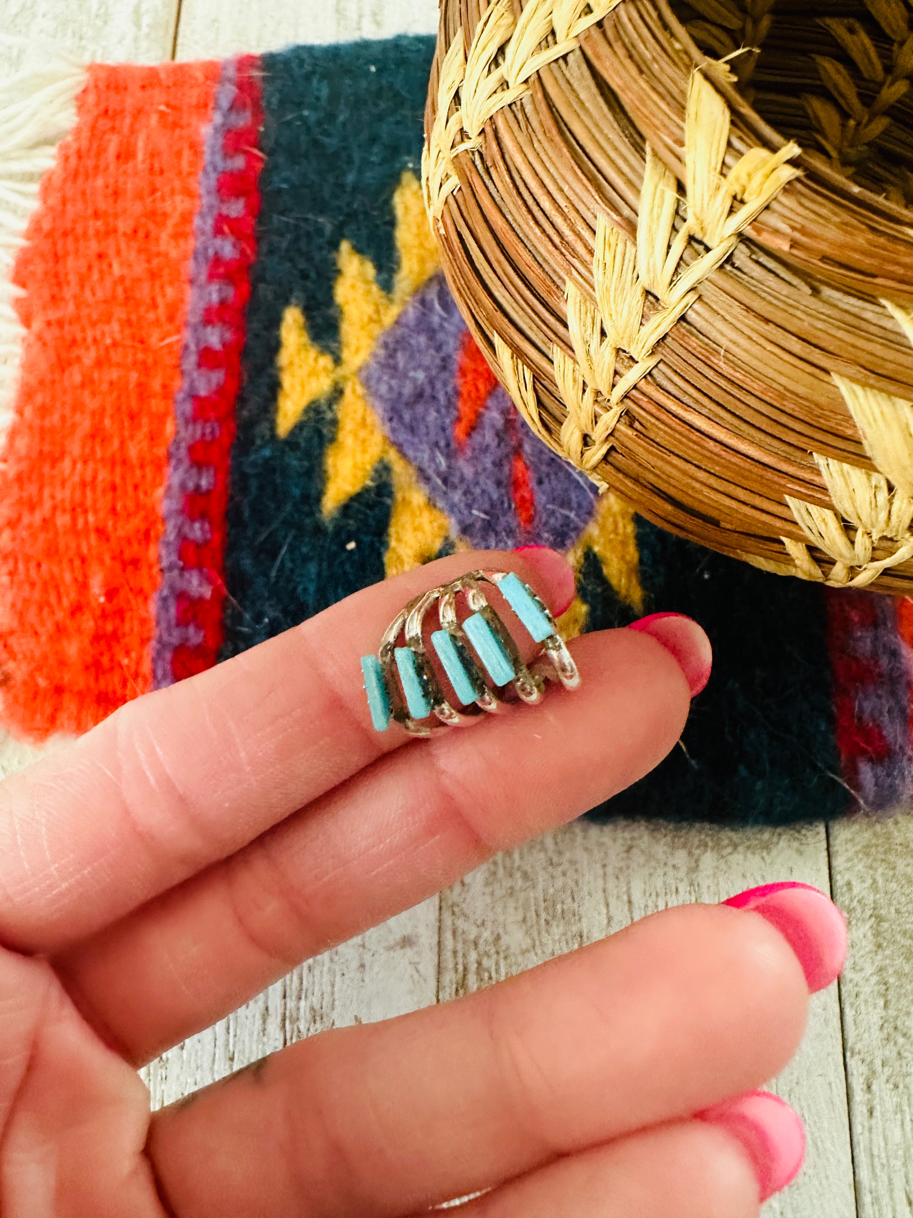 Handcrafted Sterling Silver & Turquoise 5 Stone Ear Cuff