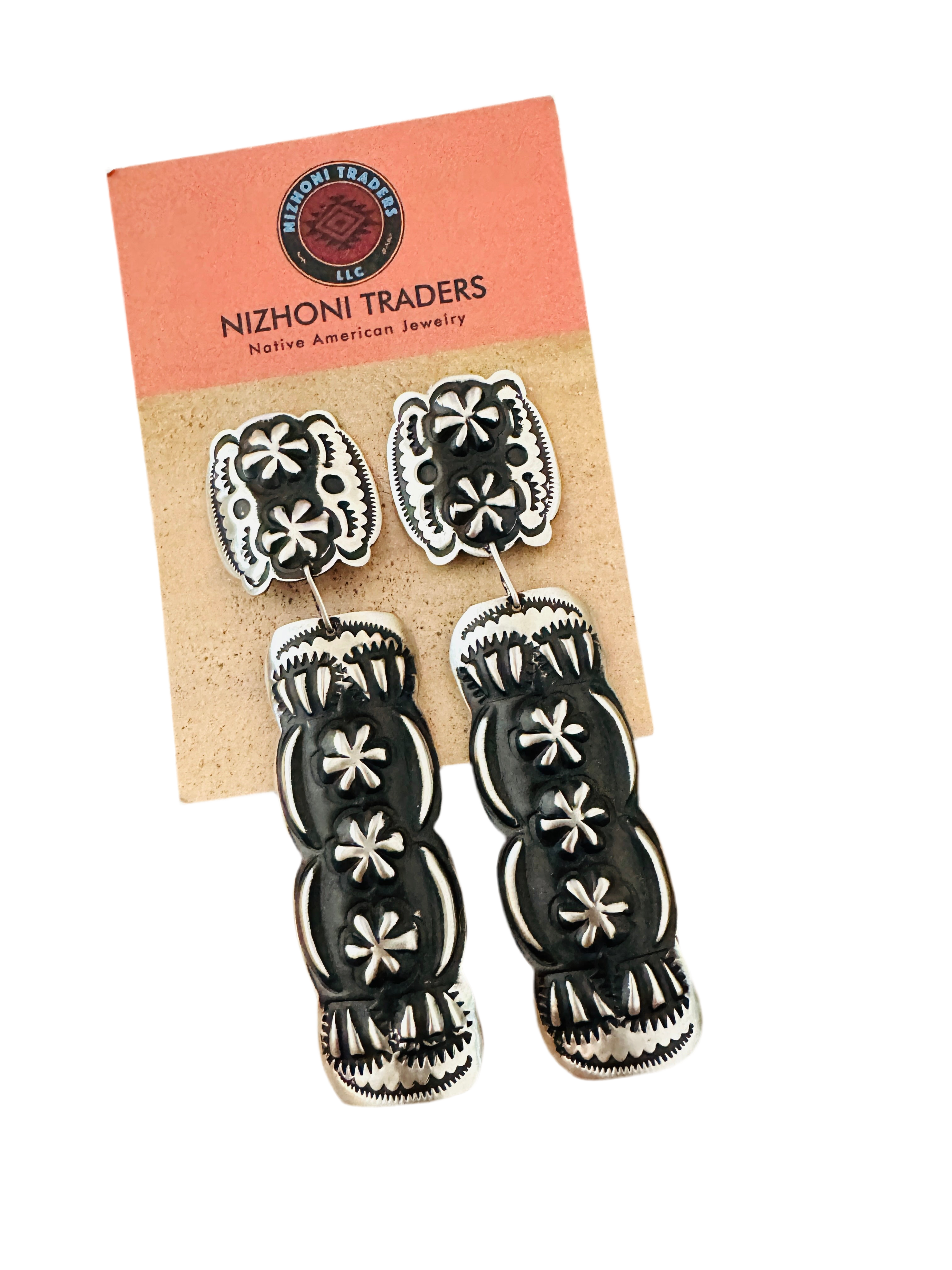 Handcrafted Sterling Silver Concho Dangle Earrings by Leander Tahe