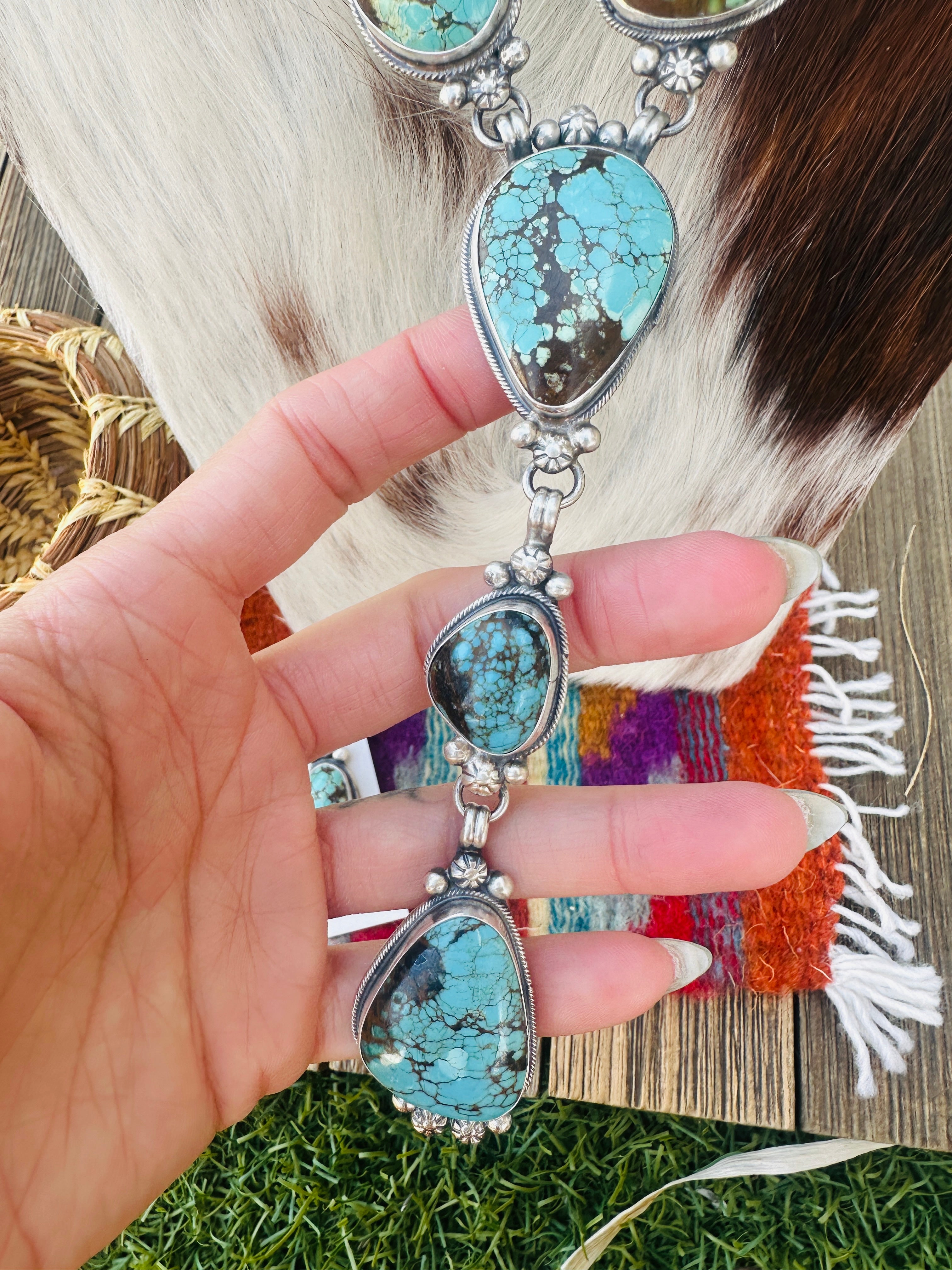 Handcrafted Turquoise & Sterling Silver Necklace and Earring Set by Sheila Becenti