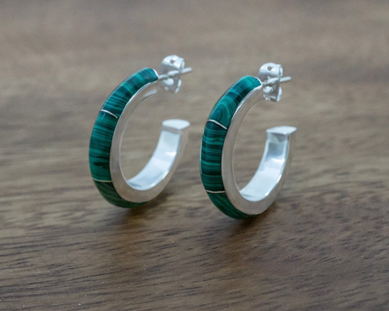 Handcrafted Malachite Green Stone Hoops