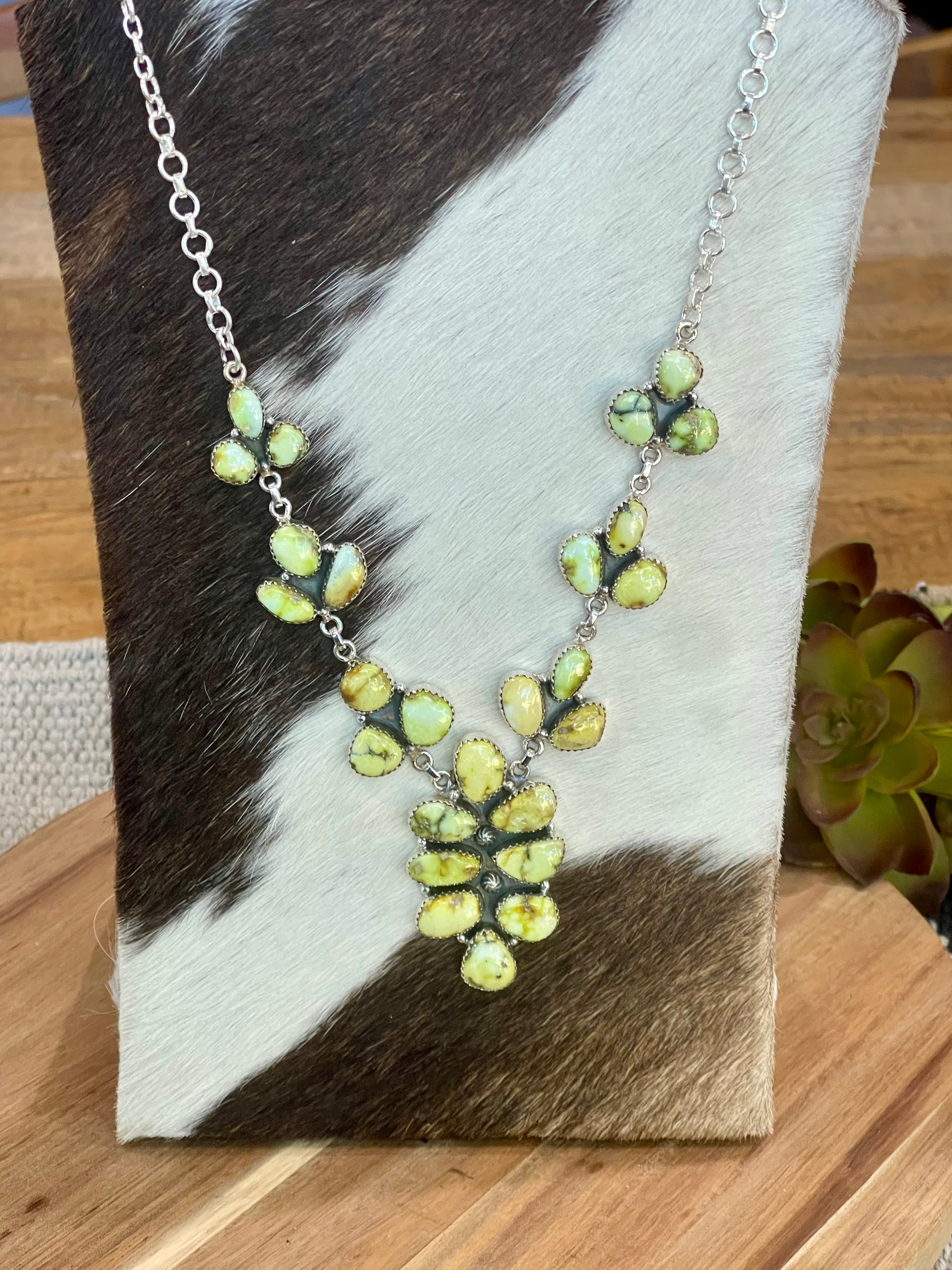 Handmade Sterling Silver & Palomino Cluster Necklace