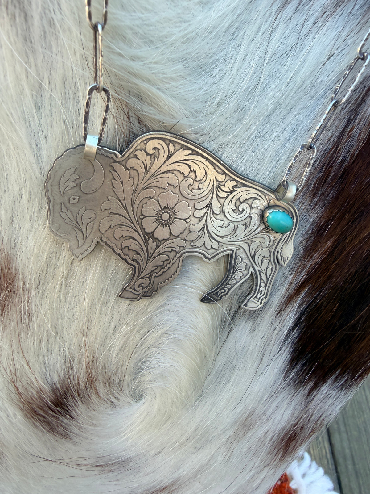 Handmade Sterling Silver & Turquoise Buffalo Necklace