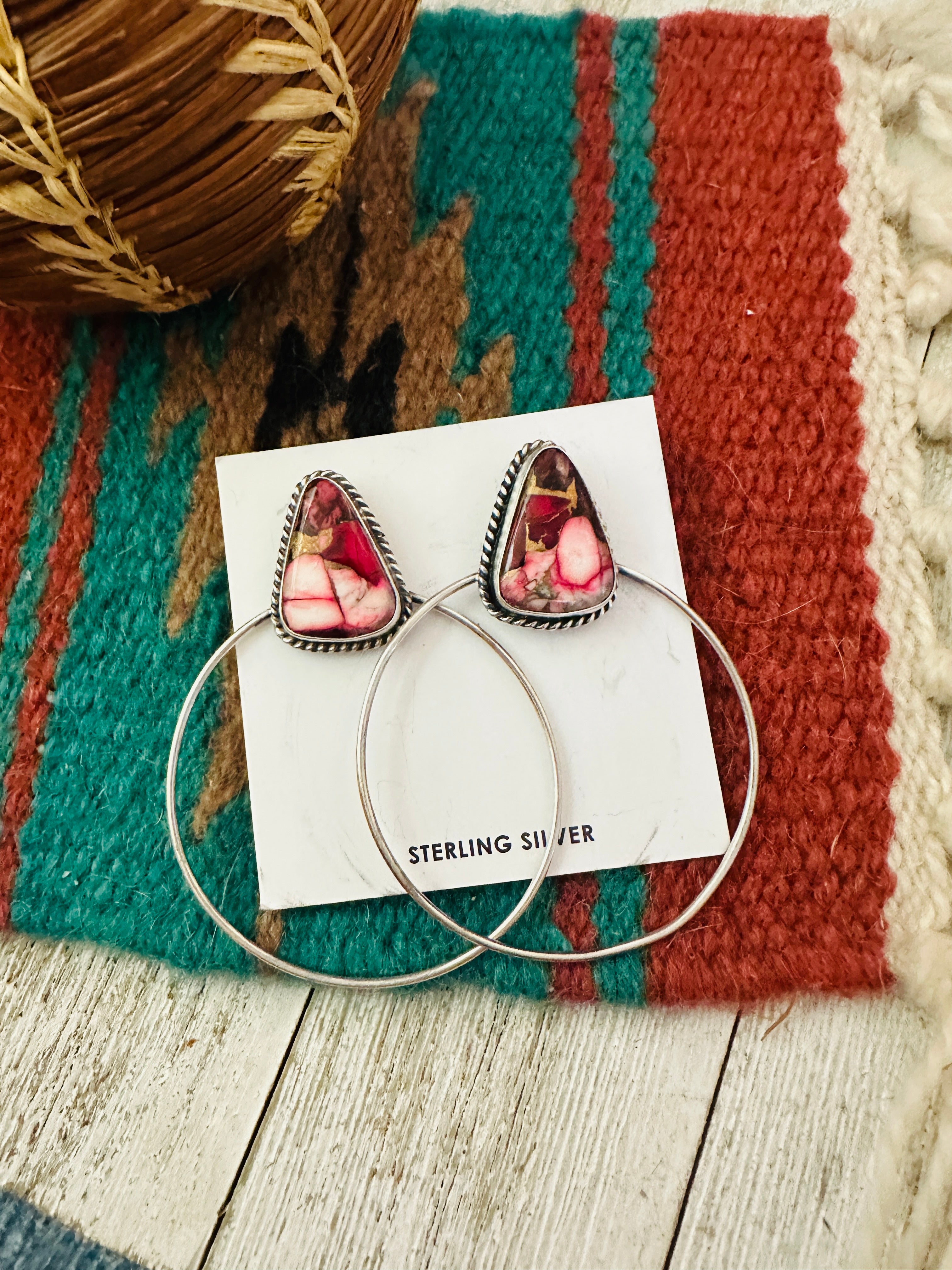 Handcrafted Rose Dahlia and Sterling Silver Dangle Hoop Earrings